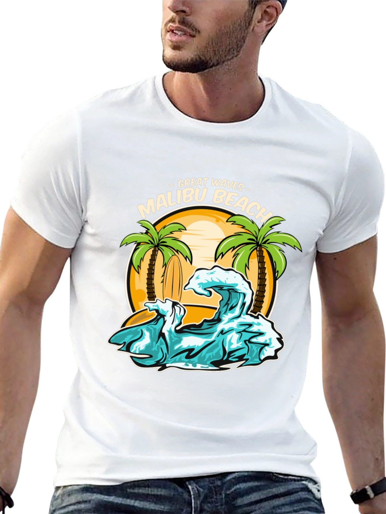 Camiseta Negra Malibu Beach - Ondas Geniales