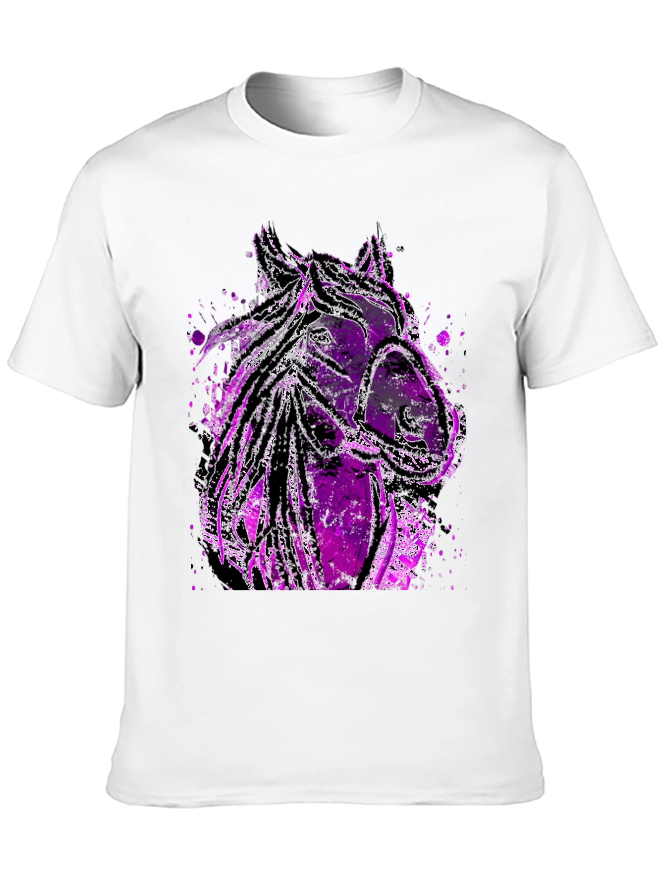 Camiseta Negra con Diseño de Caballo Púrpura