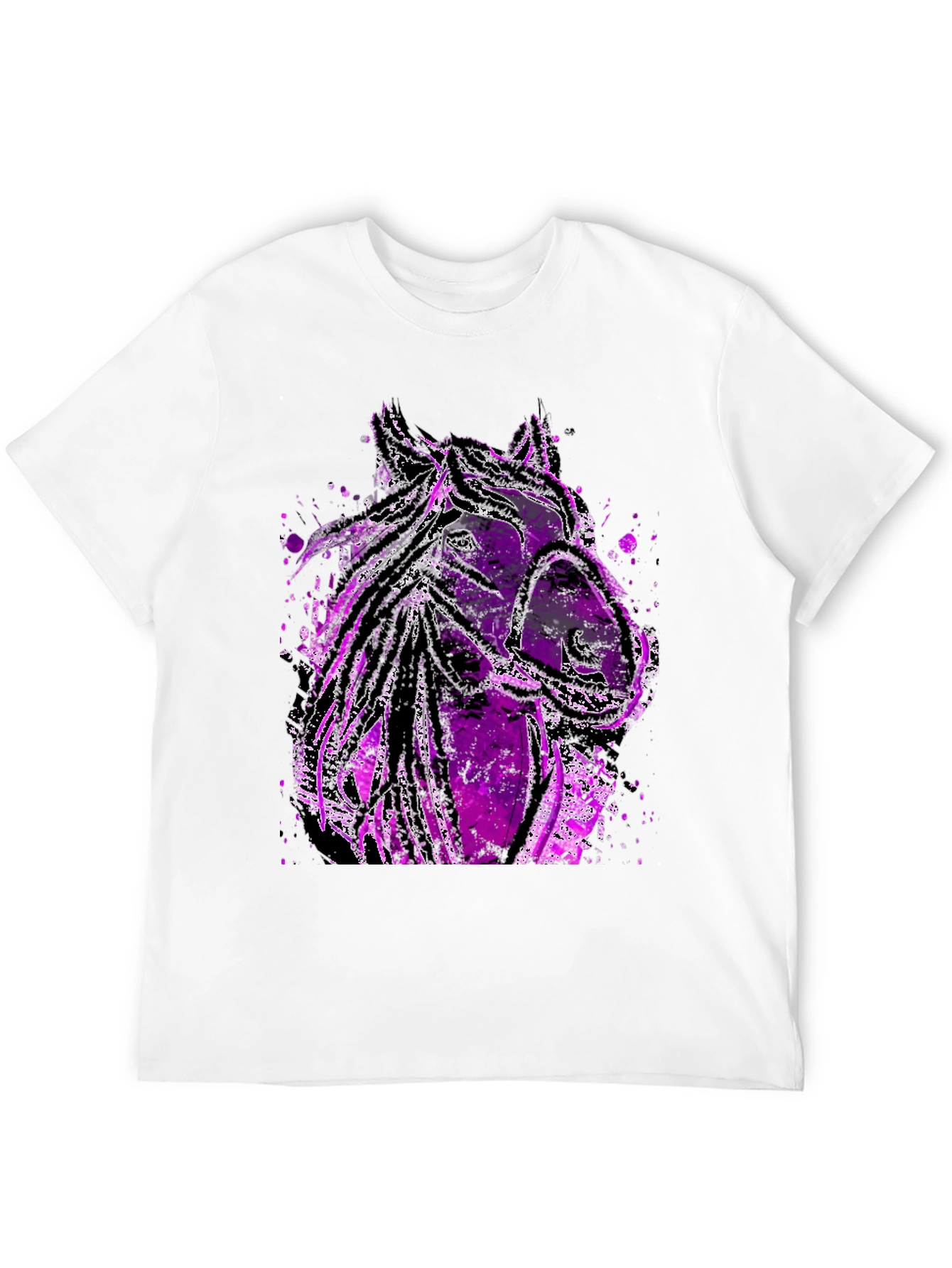Camiseta Negra con Diseño de Caballo Púrpura