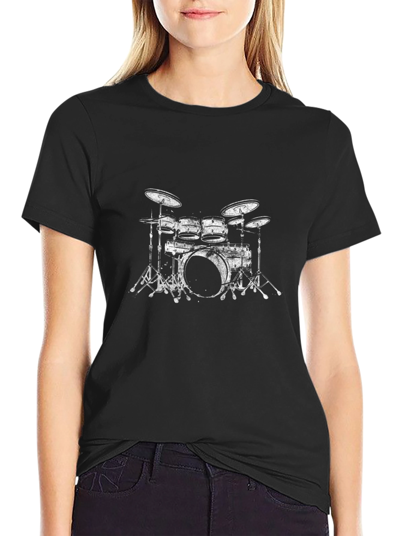 Camiseta Negra con Diseño de Batería para Hombre