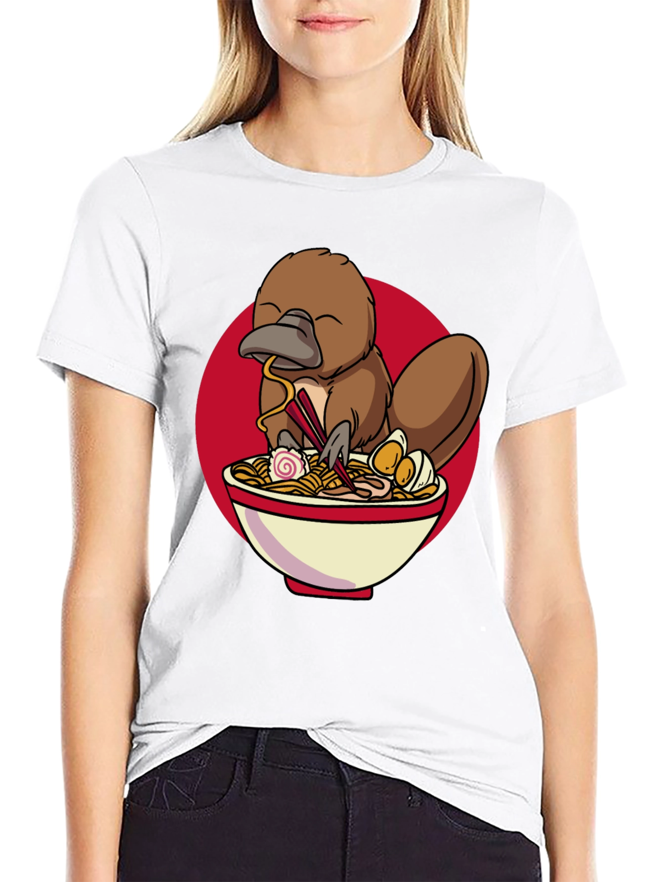 Camiseta Negra con Diseño de Ornitorrinco Ramen
