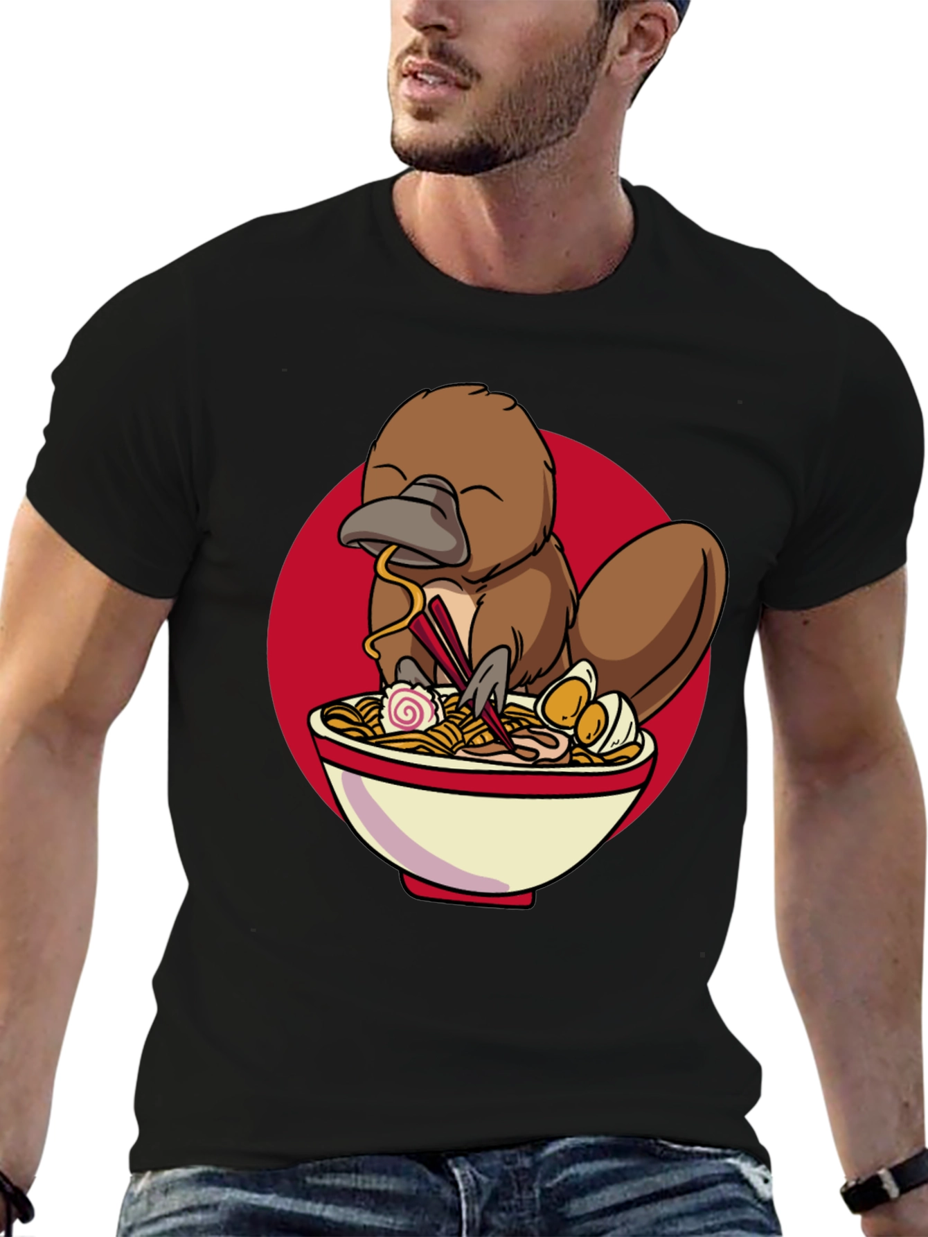 Camiseta Negra con Diseño de Ornitorrinco Ramen