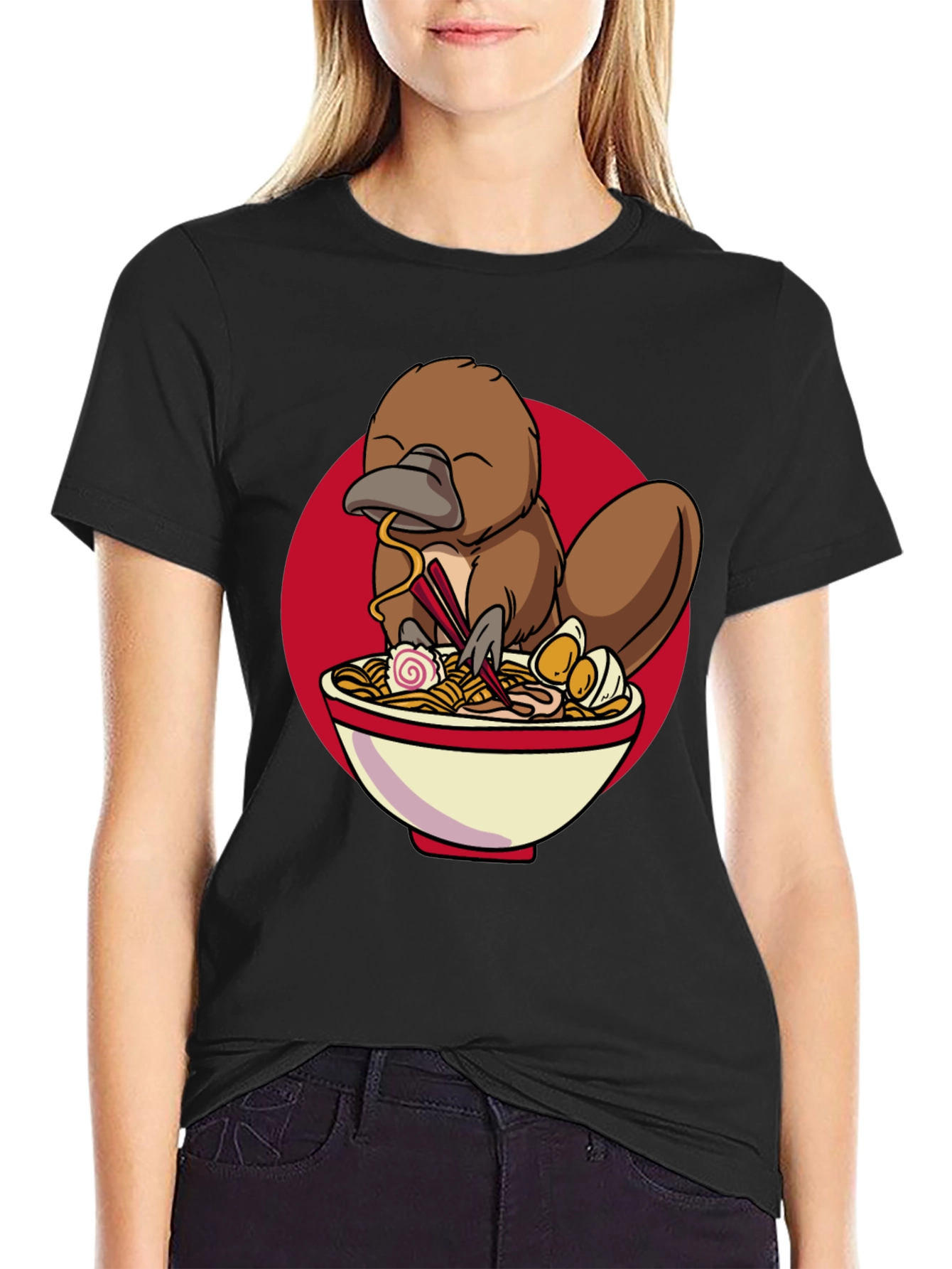 Camiseta Negra con Diseño de Ornitorrinco Ramen