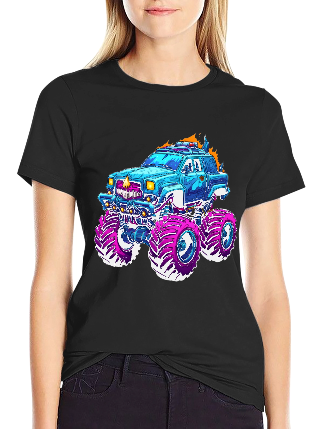 Camiseta Negra con Diseño de Camioneta Monstruo