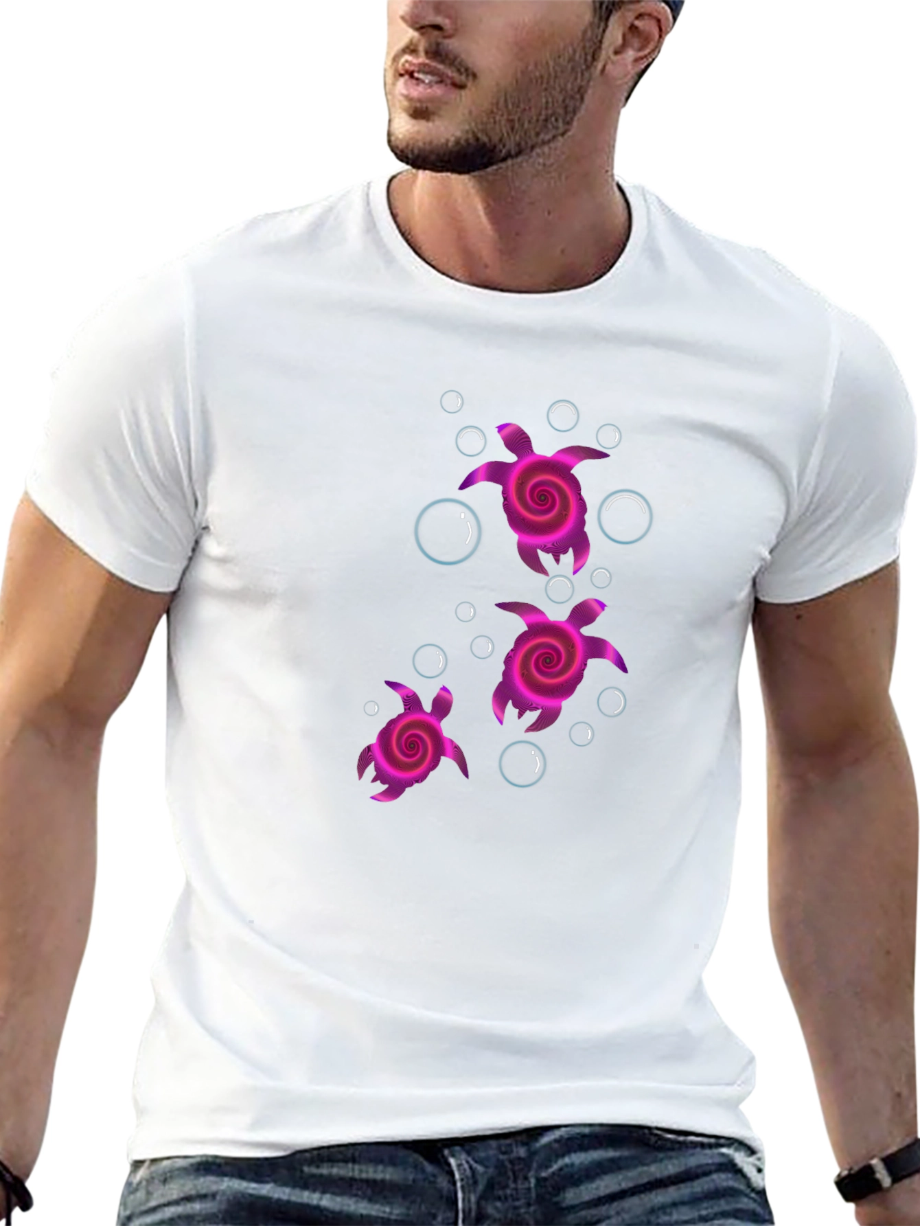 Camiseta Negra con Diseño de Tortugas Rosadas