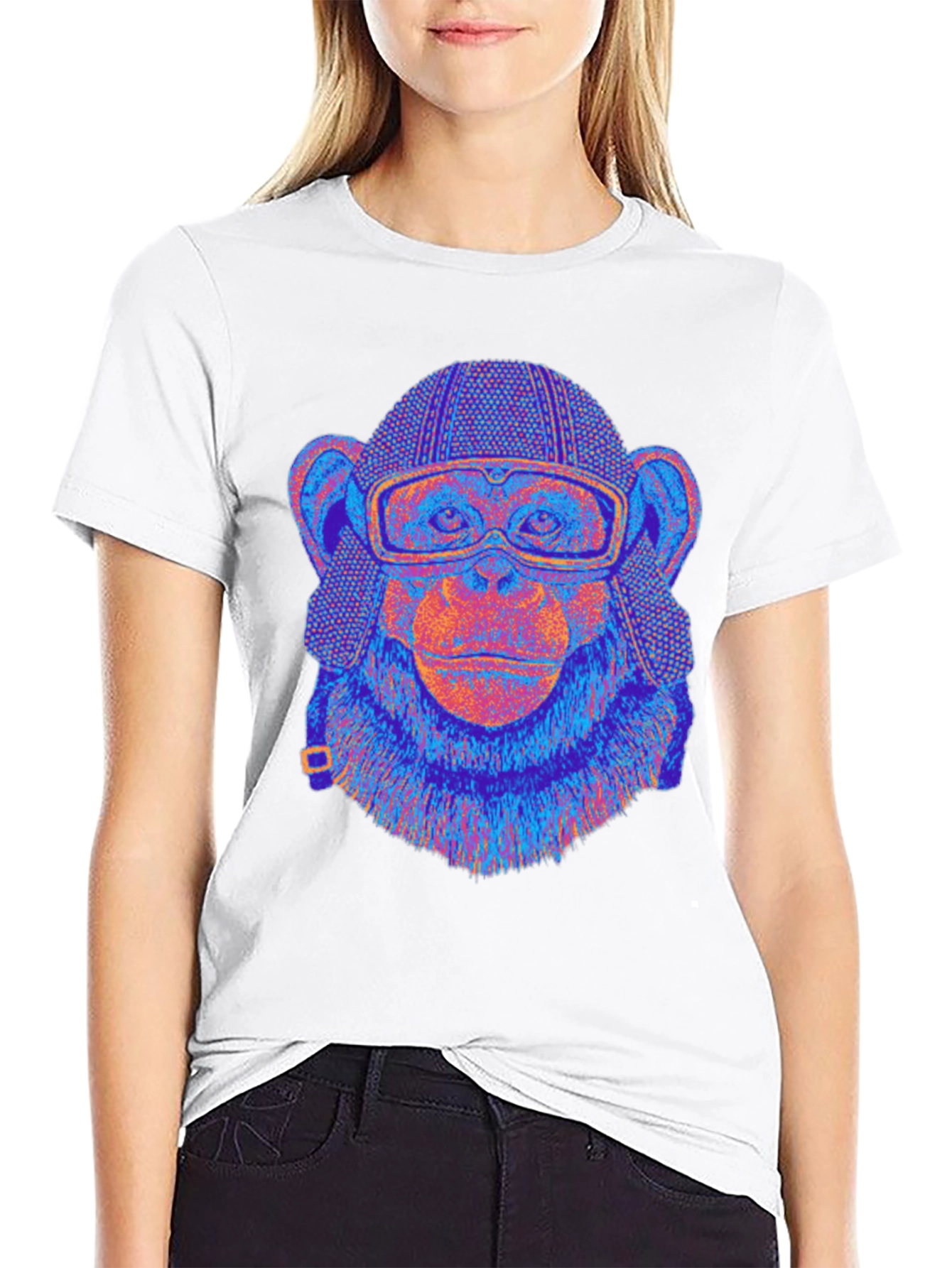 Camiseta Negra con Mono Aviador Psicodélico