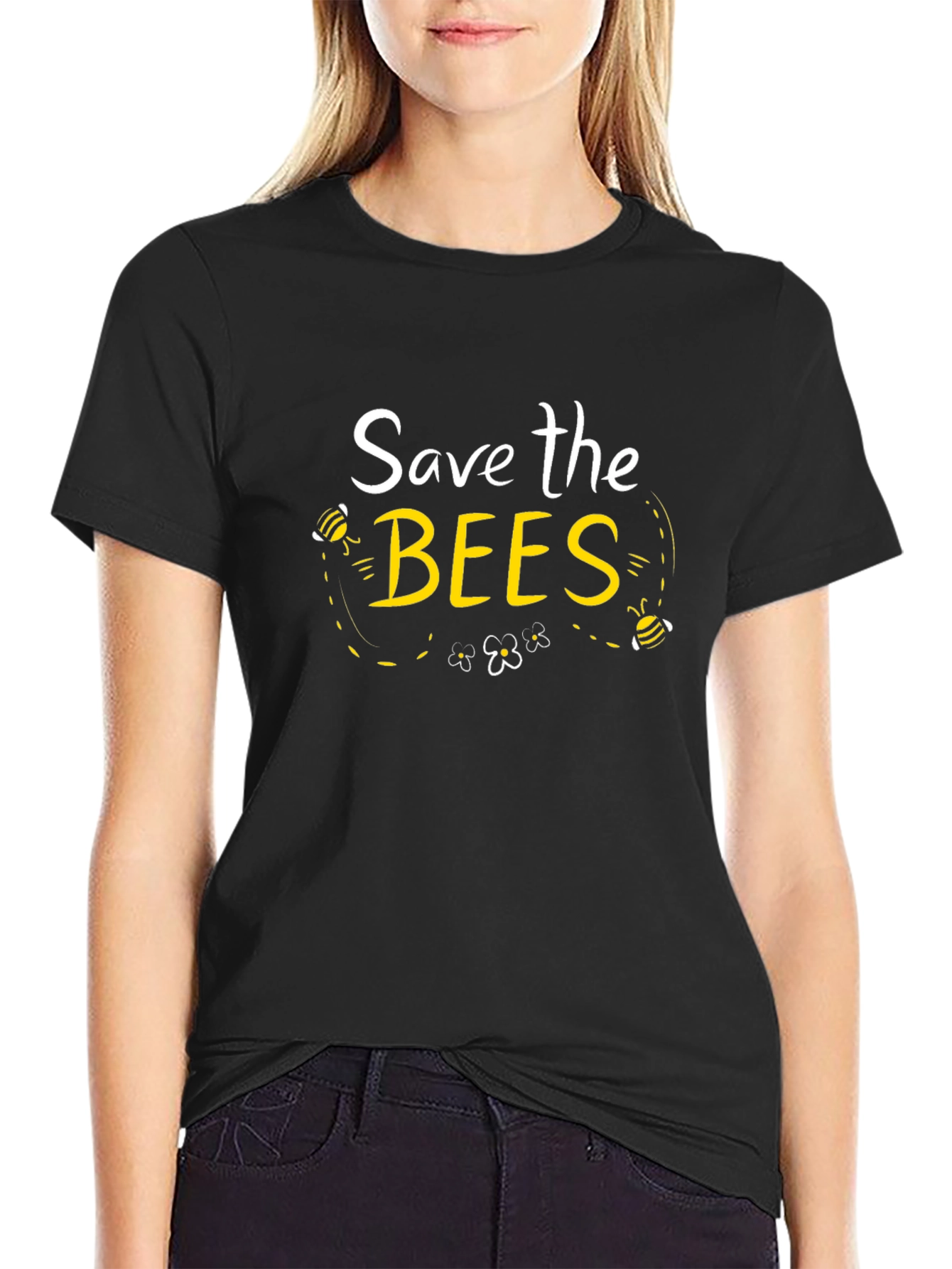 Camiseta Negra Save the Bees para Conciencia Ambiental