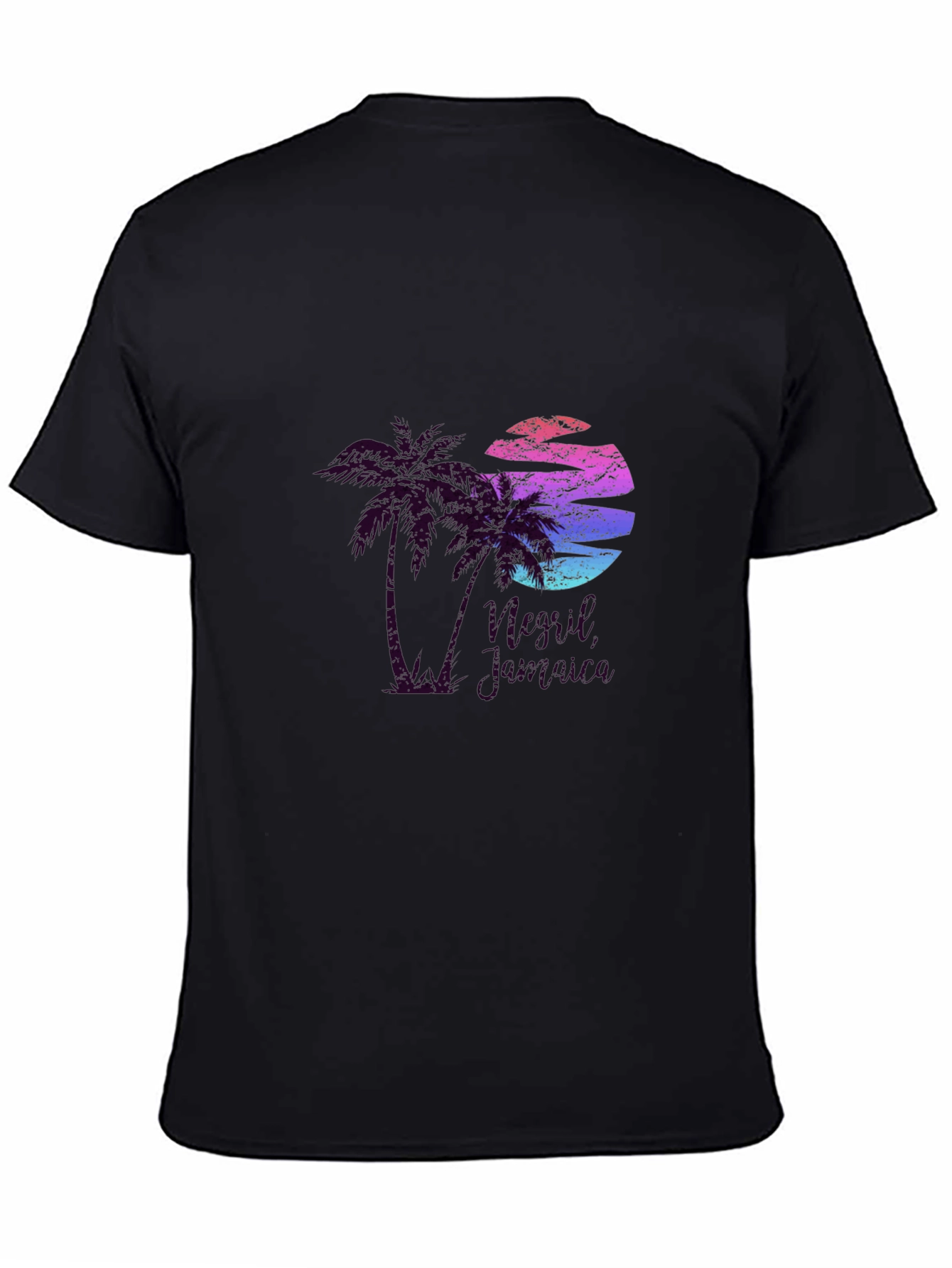 Camiseta Negra con Diseño Tropical Retro