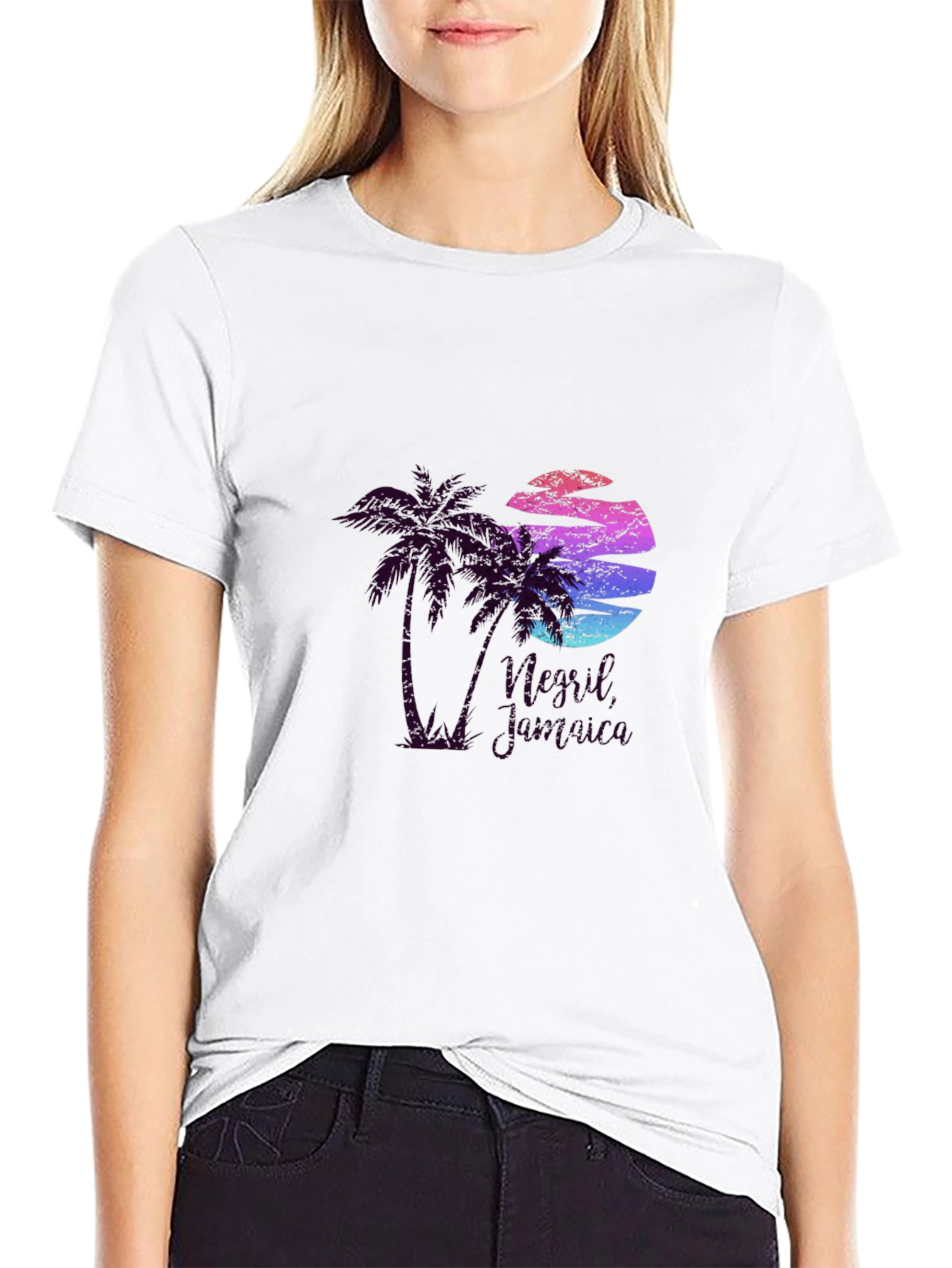 Camiseta Negra con Diseño Tropical Retro