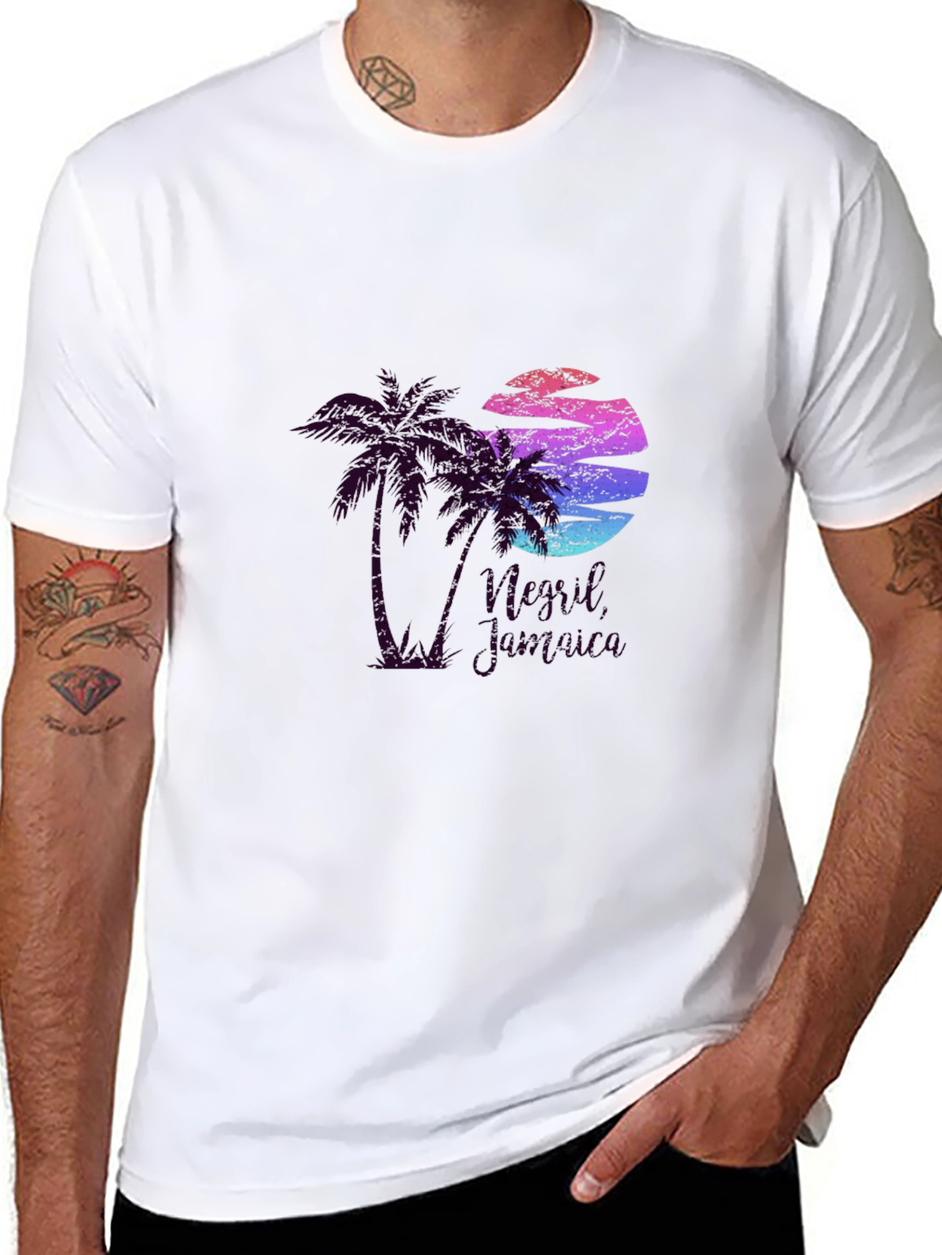 Camiseta Negra con Diseño Tropical Retro