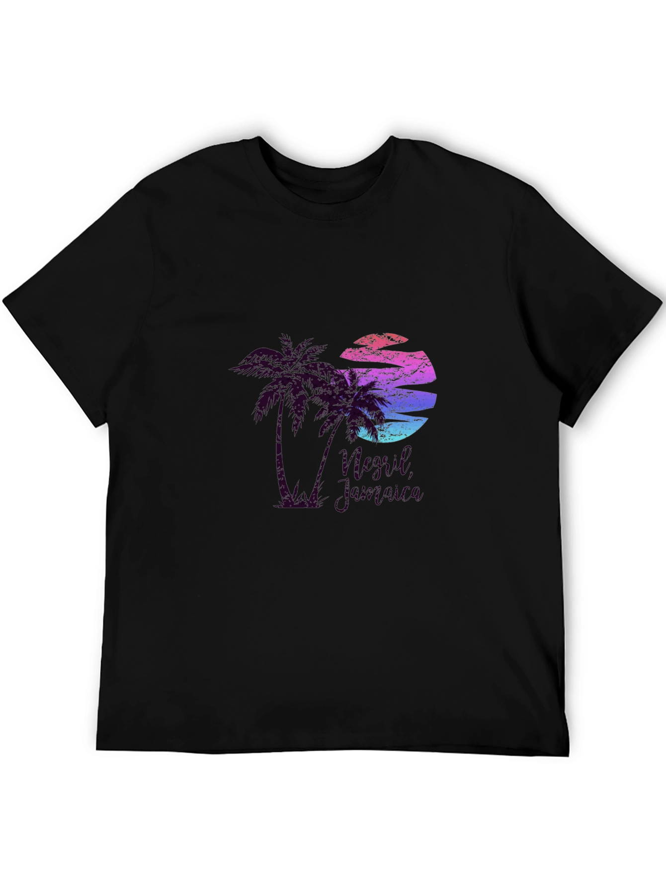 Camiseta Negra con Diseño Tropical Retro