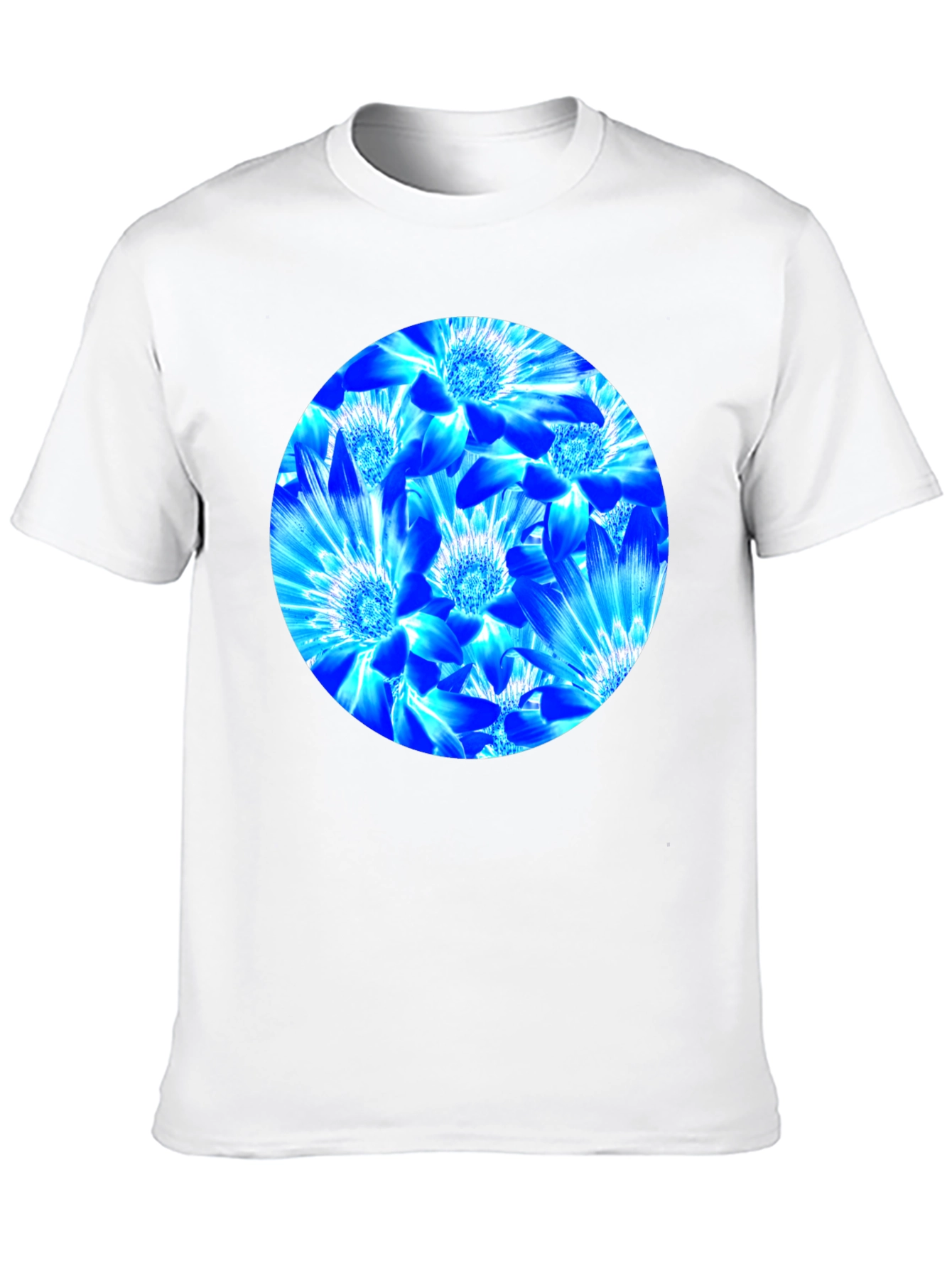 Camiseta Negra con Diseño Floral Azul