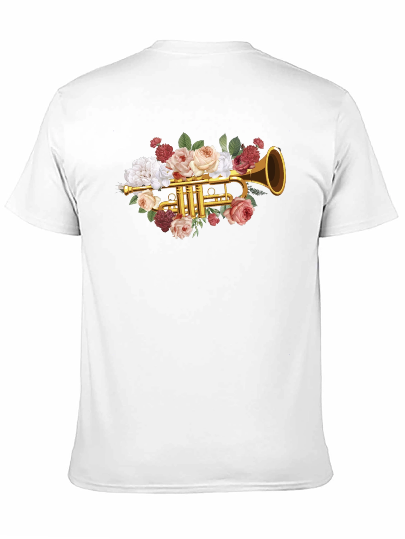 Camiseta Negra con Diseño Floral de Trompeta