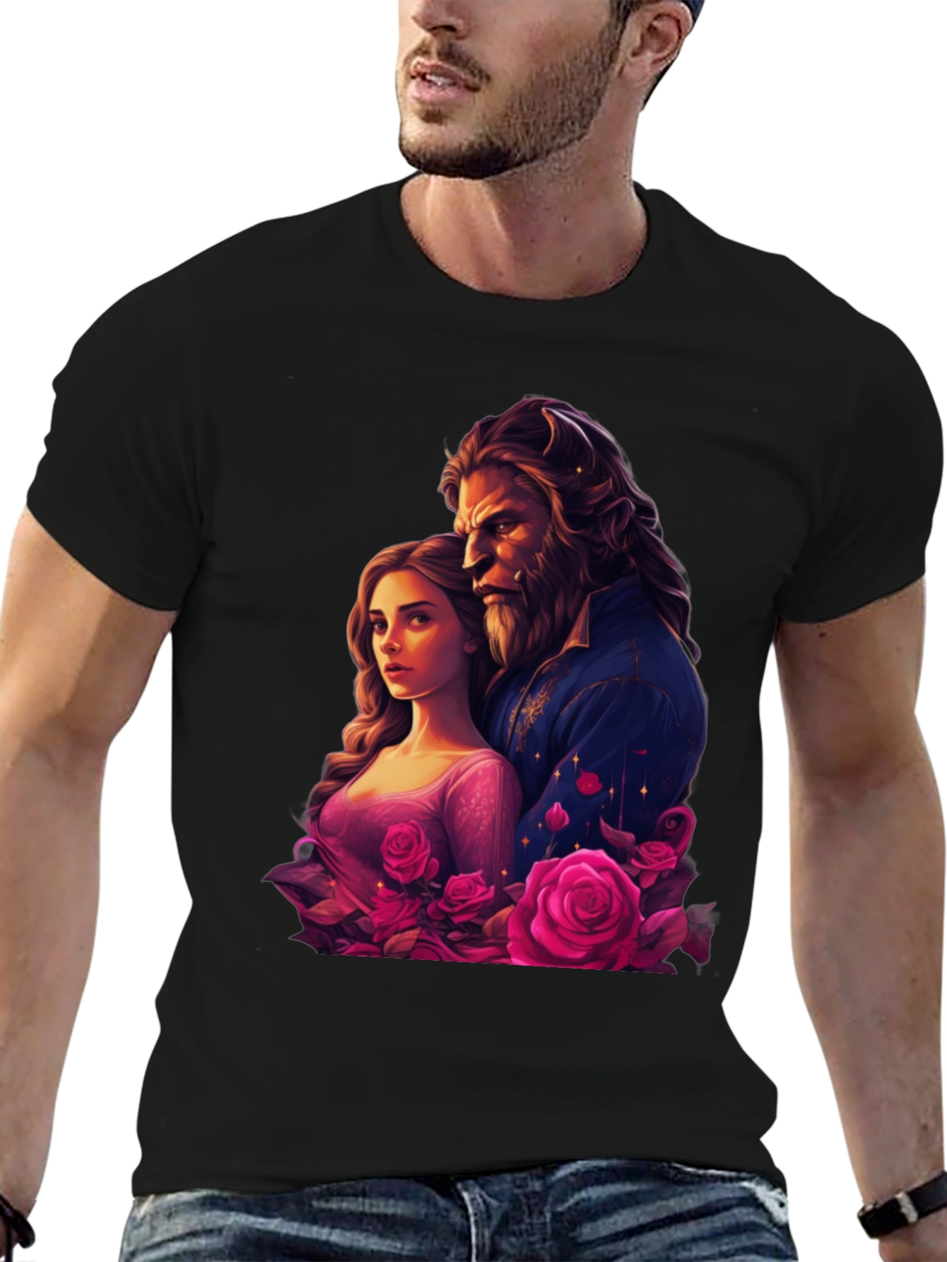 Camiseta Bella y Bestia Rosas - Diseño Romántico