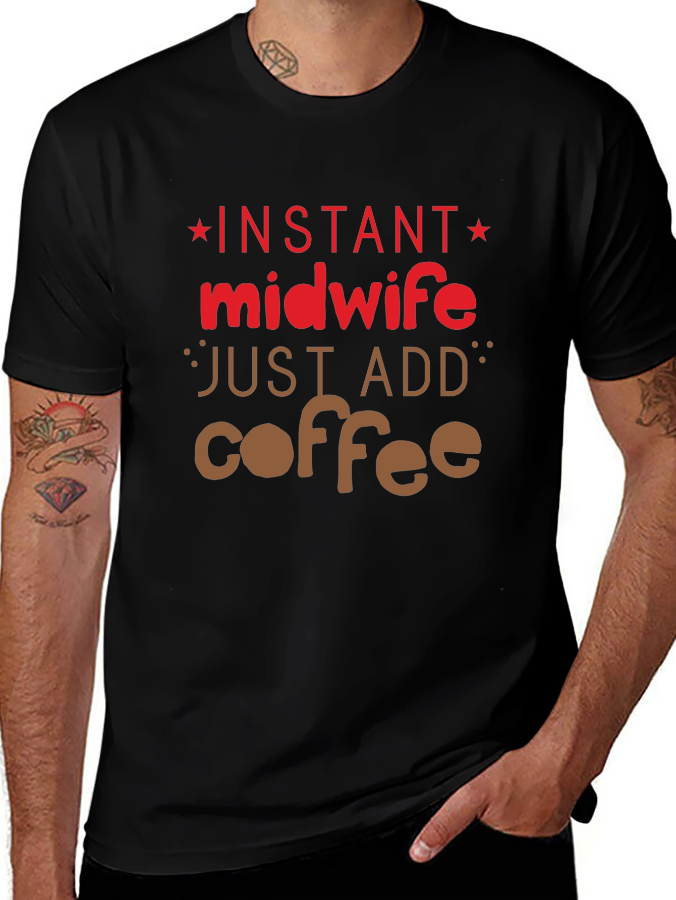 Camiseta Negra Instant Midwife Just Add Coffee