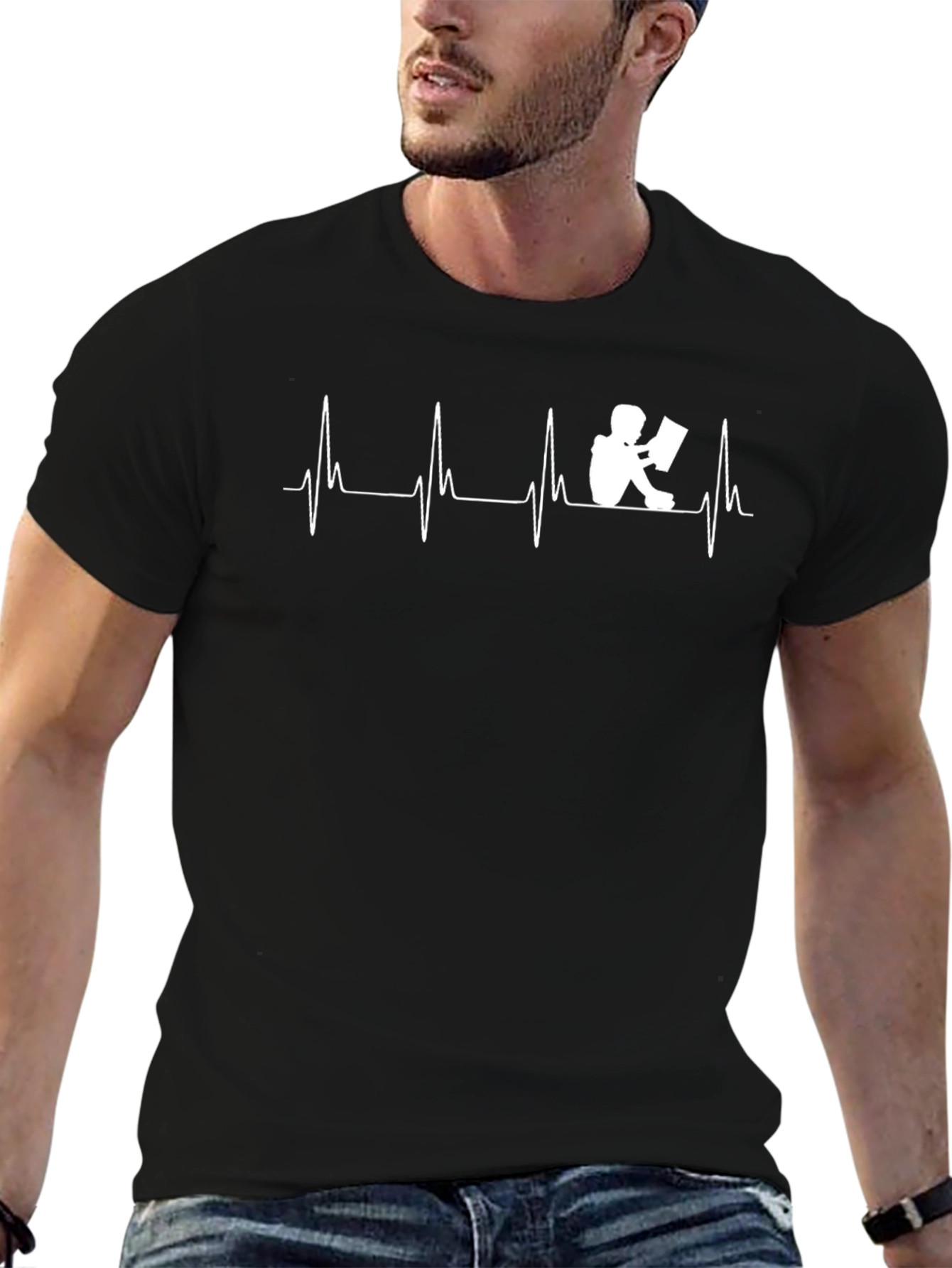Camiseta Negra con Diseño de Lectura EKG