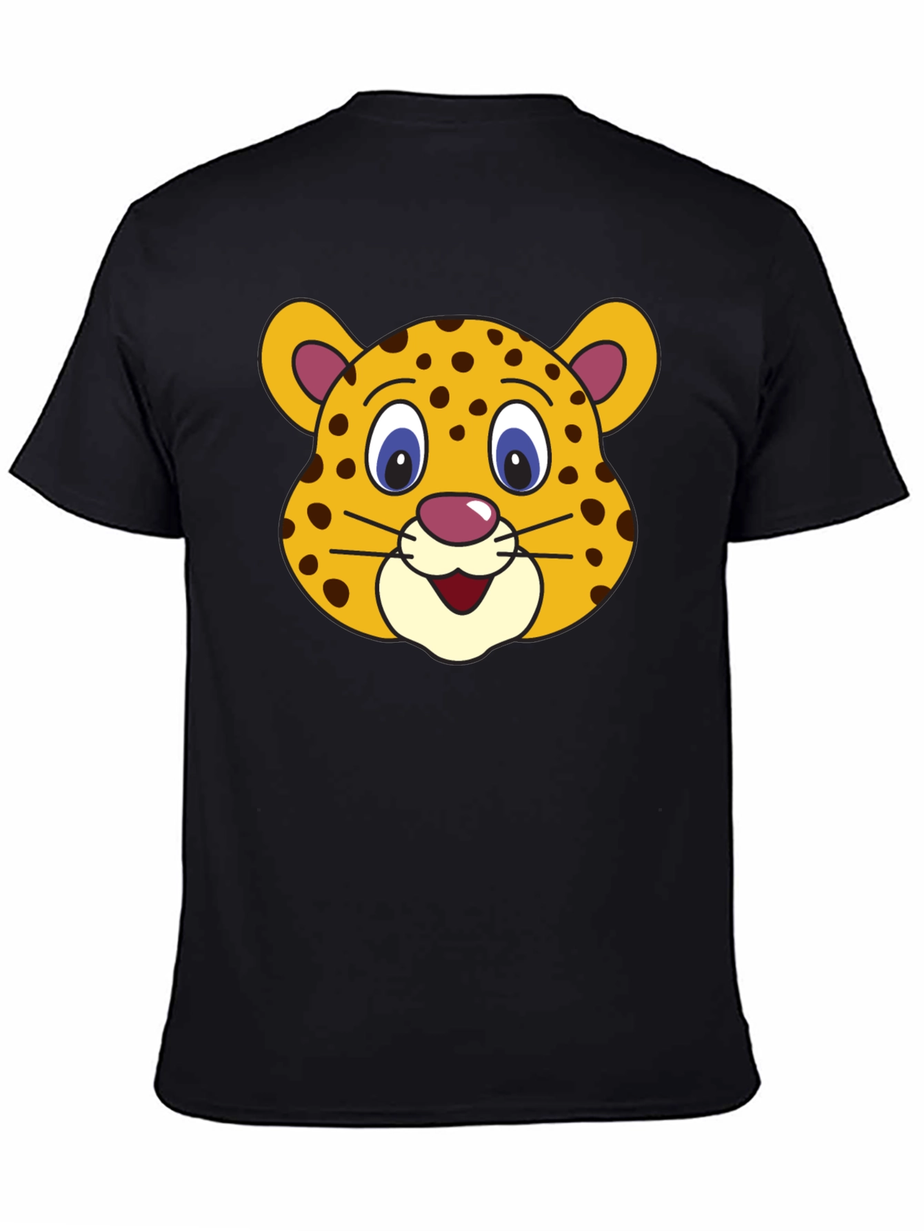 Camiseta Negra con Estampado de Leopardo Animado