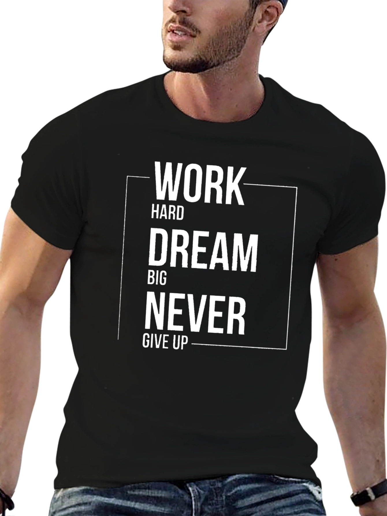 Camiseta Negra Motivacional: Trabaja Sueña Nunca Te Rindas