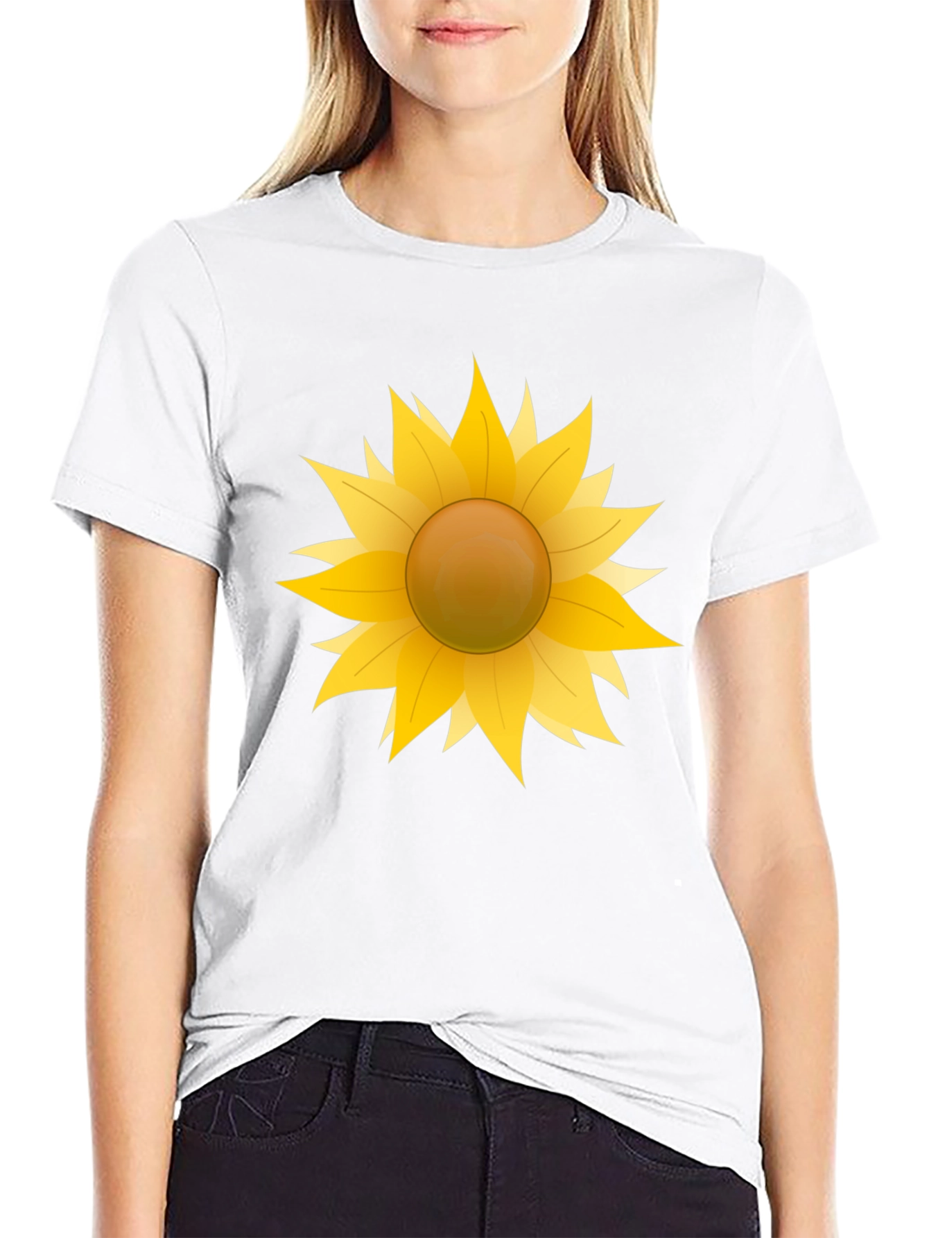 Camiseta Negra con Girasol Gráfico