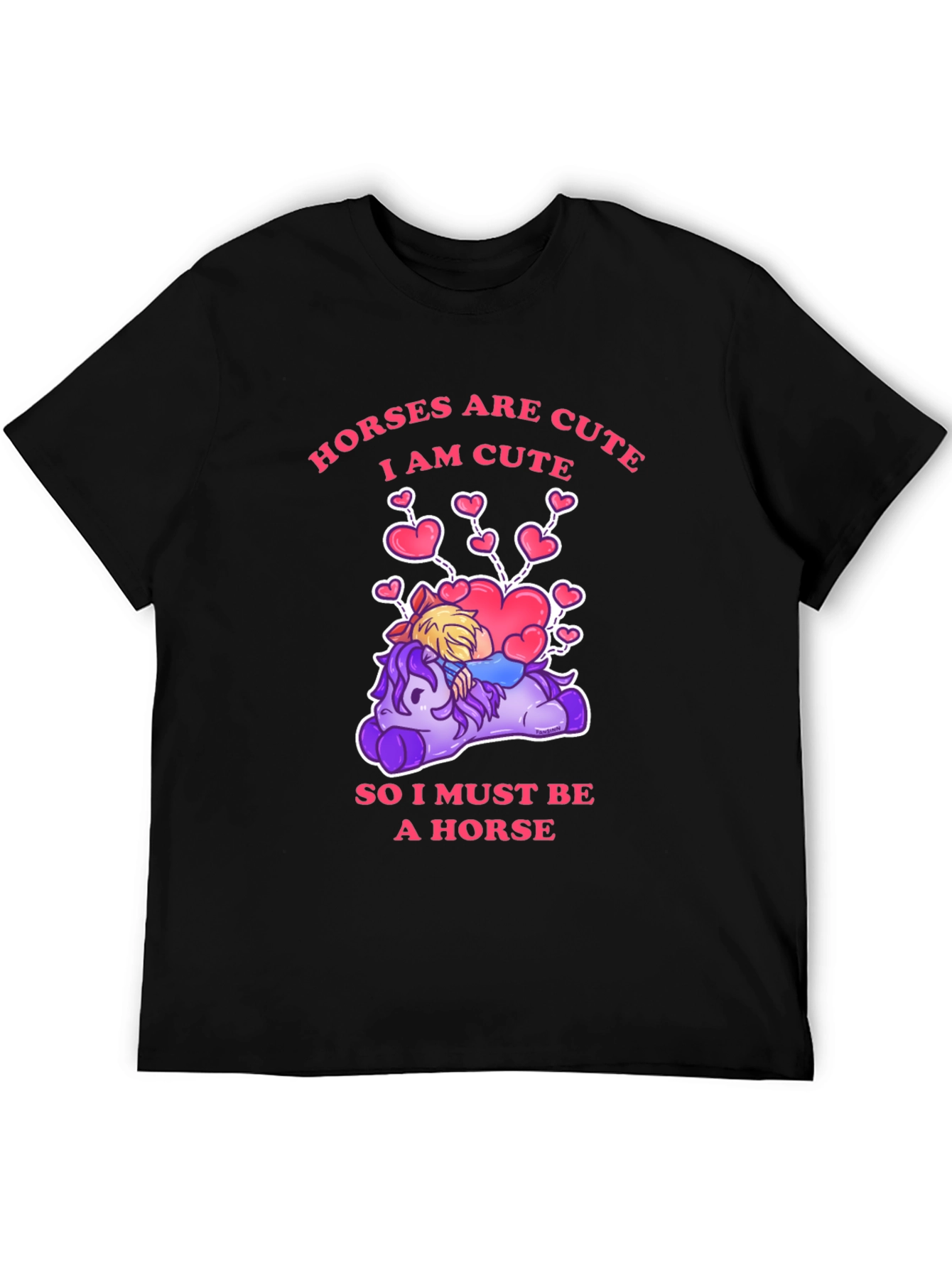 Camiseta Negra con Diseño Gracioso de Caballos