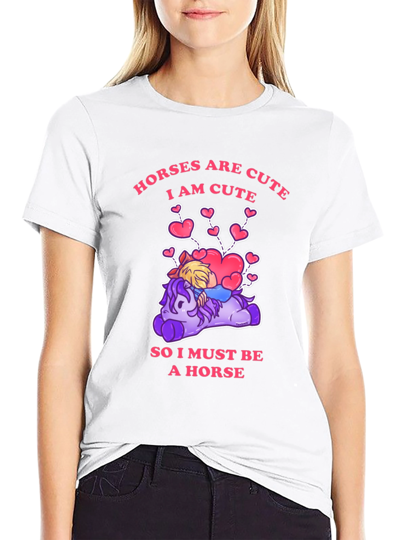 Camiseta Negra con Diseño Gracioso de Caballos