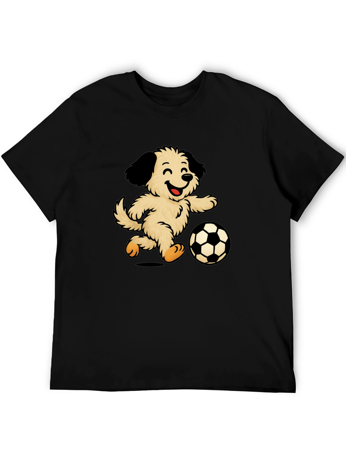 Camiseta Negra con Diseño de Perro Jugando Fútbol