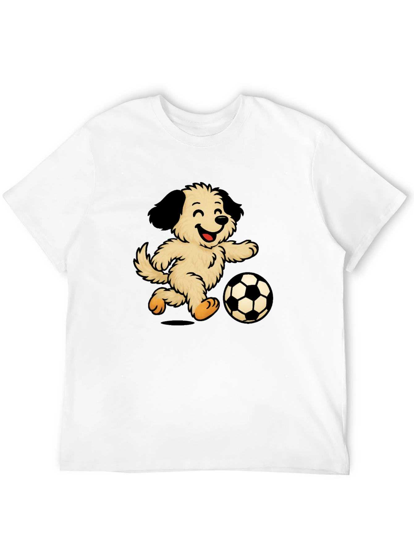 Camiseta Negra con Diseño de Perro Jugando Fútbol