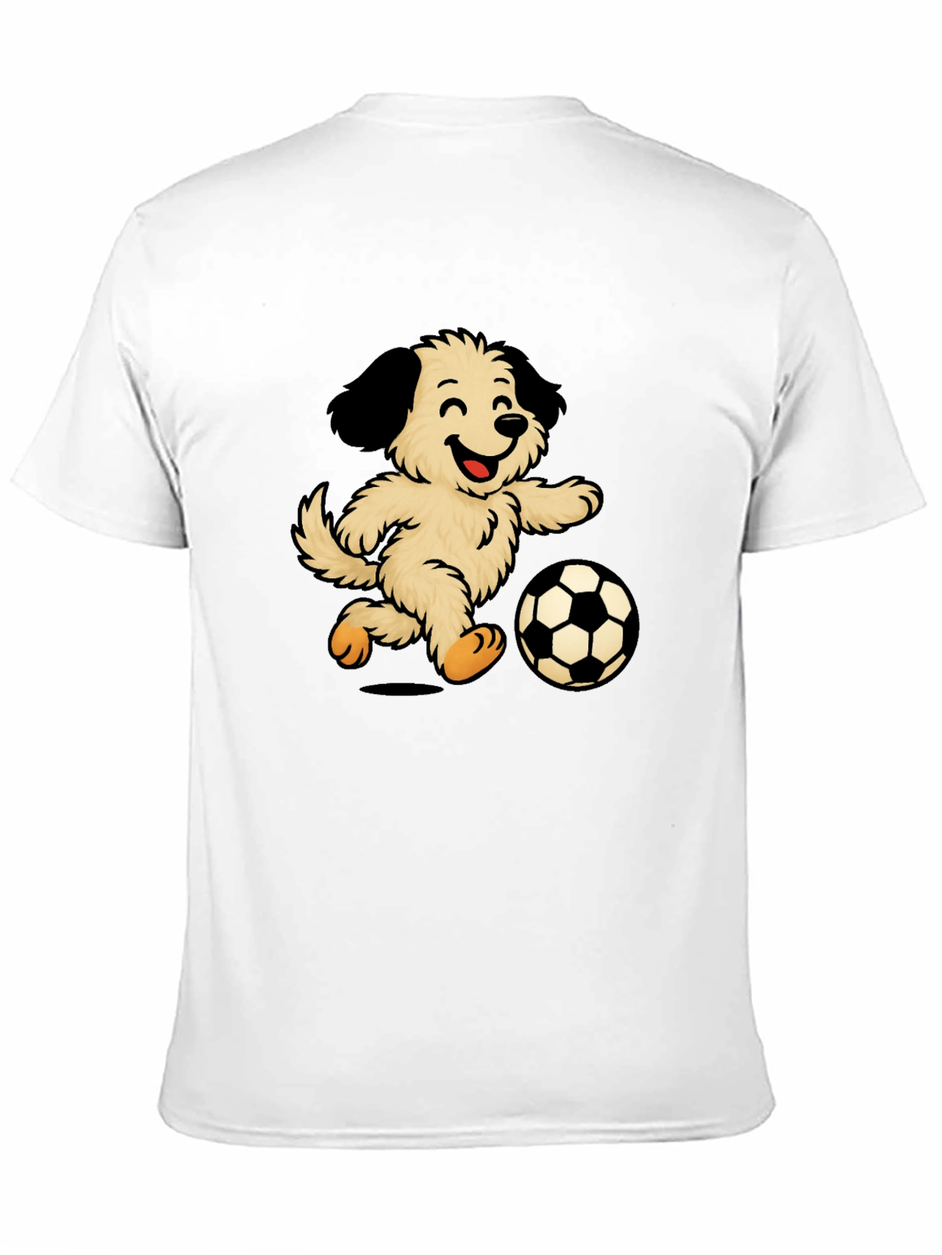 Camiseta Negra con Diseño de Perro Jugando Fútbol