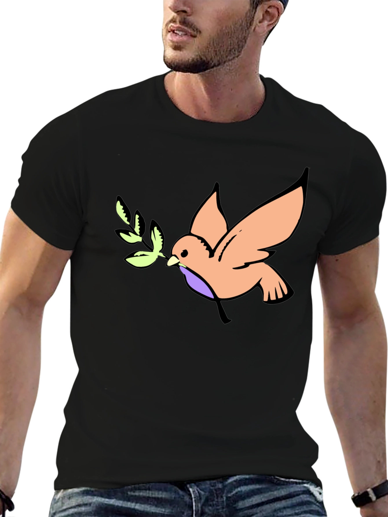 Camiseta Negra con Diseño de Paloma de la Paz