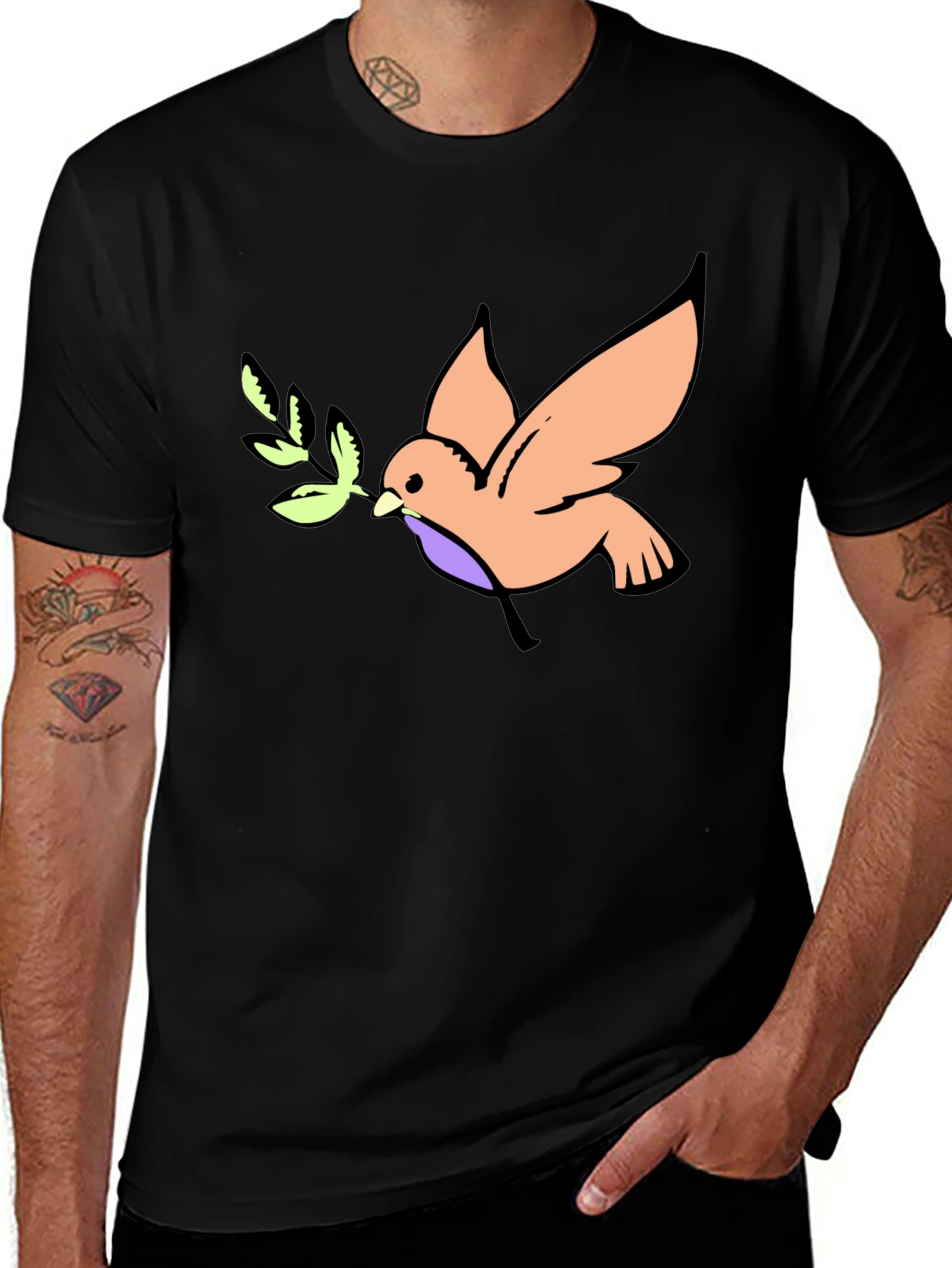 Camiseta Negra con Diseño de Paloma de la Paz