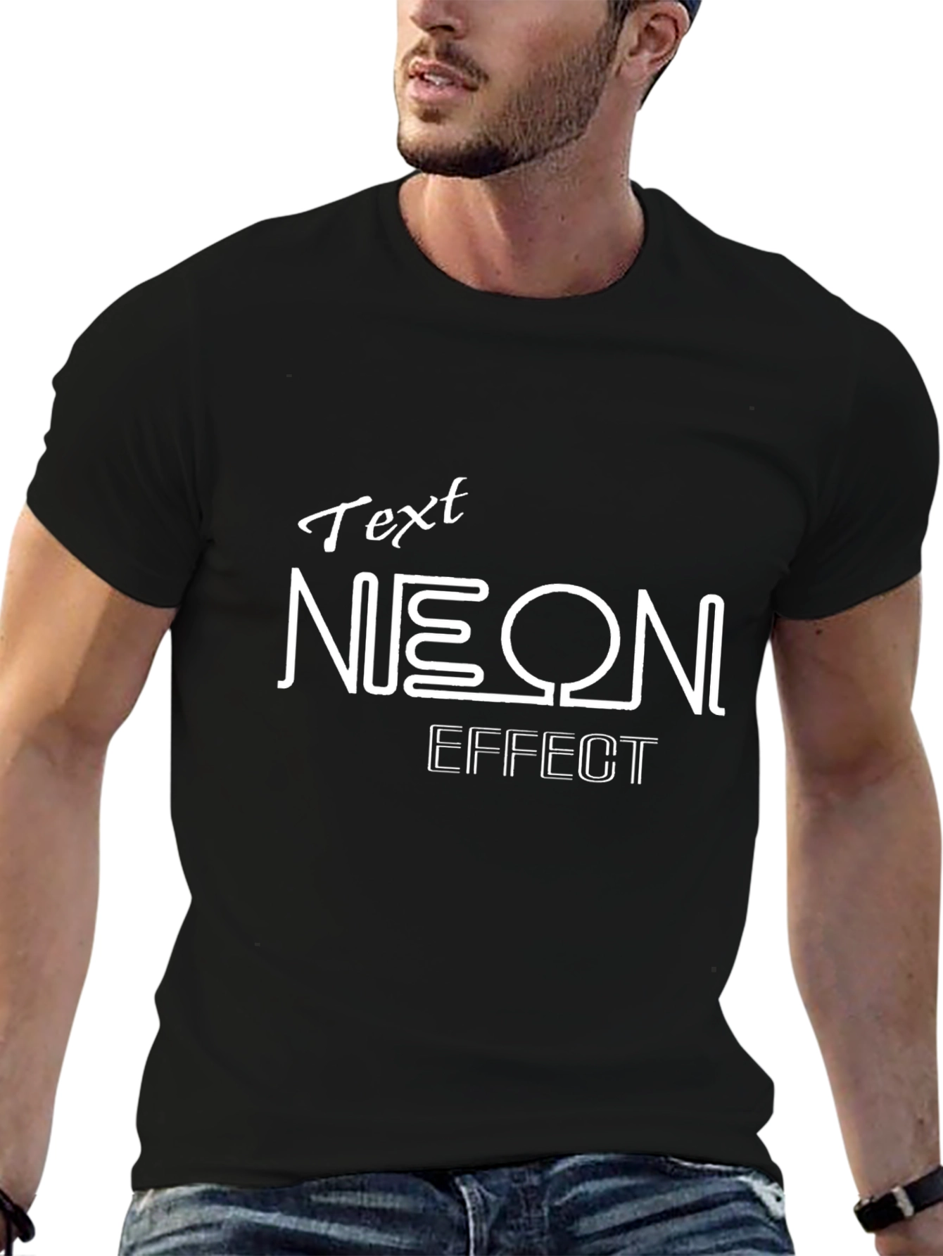 Camiseta Negra con Diseño Text Neon Effect