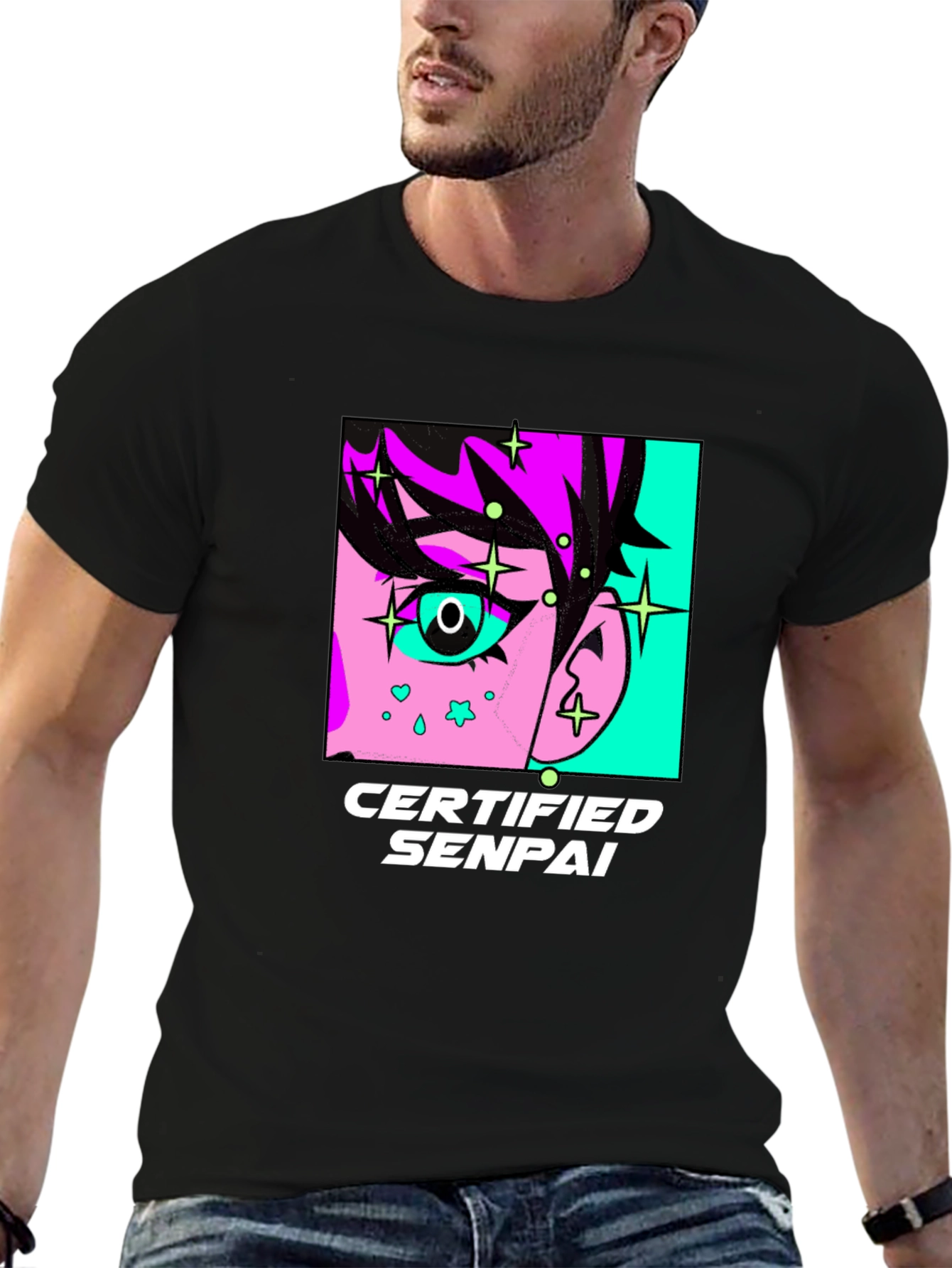 Camiseta Negra con Diseño Anime Certified Senpai