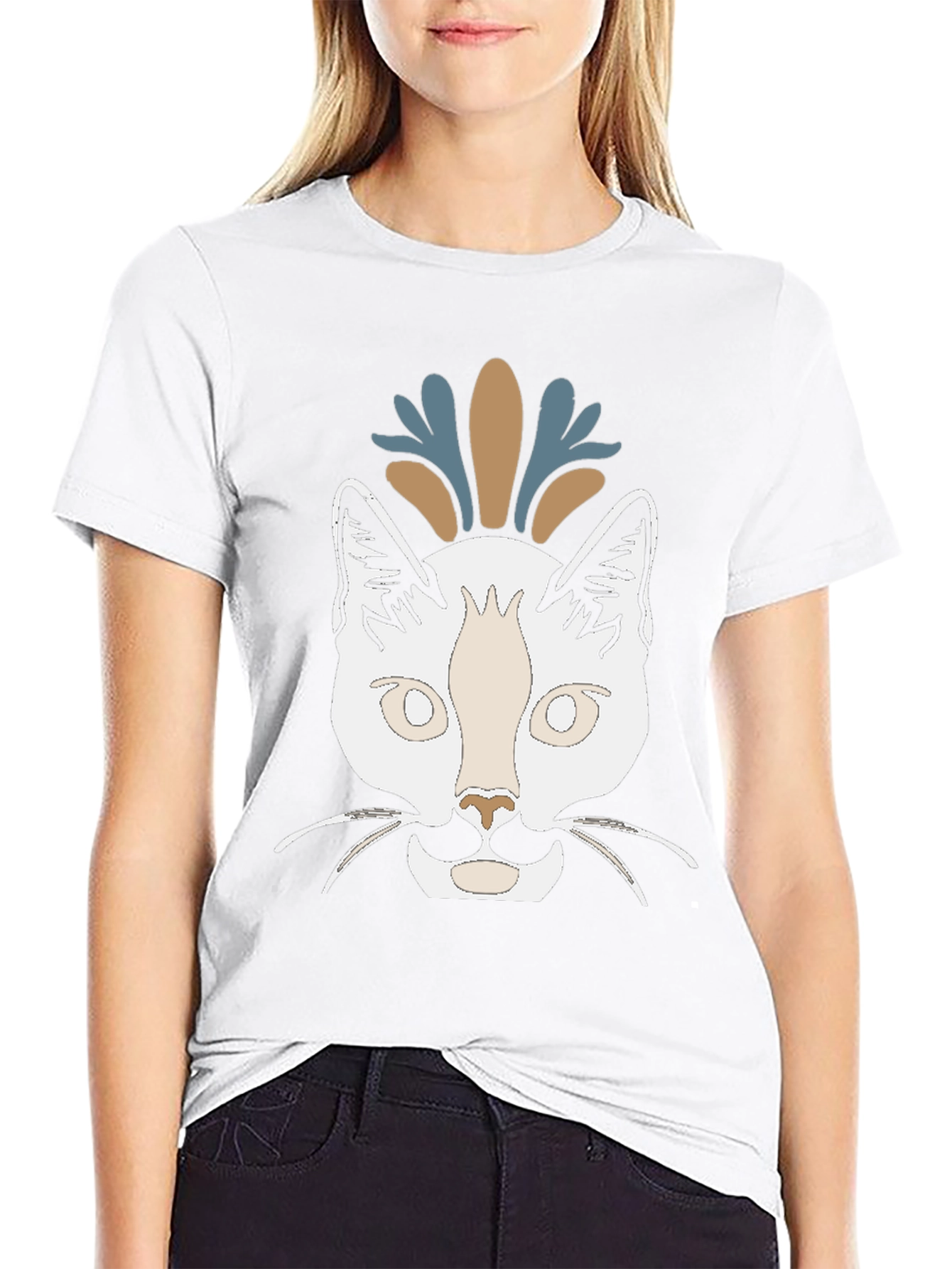 Camiseta Negra con Diseño de Gato Abstracto