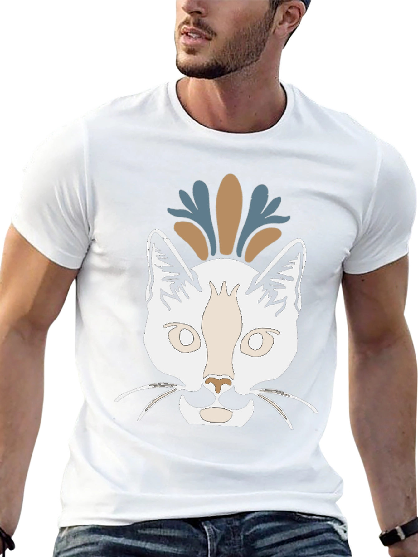 Camiseta Negra con Diseño de Gato Abstracto