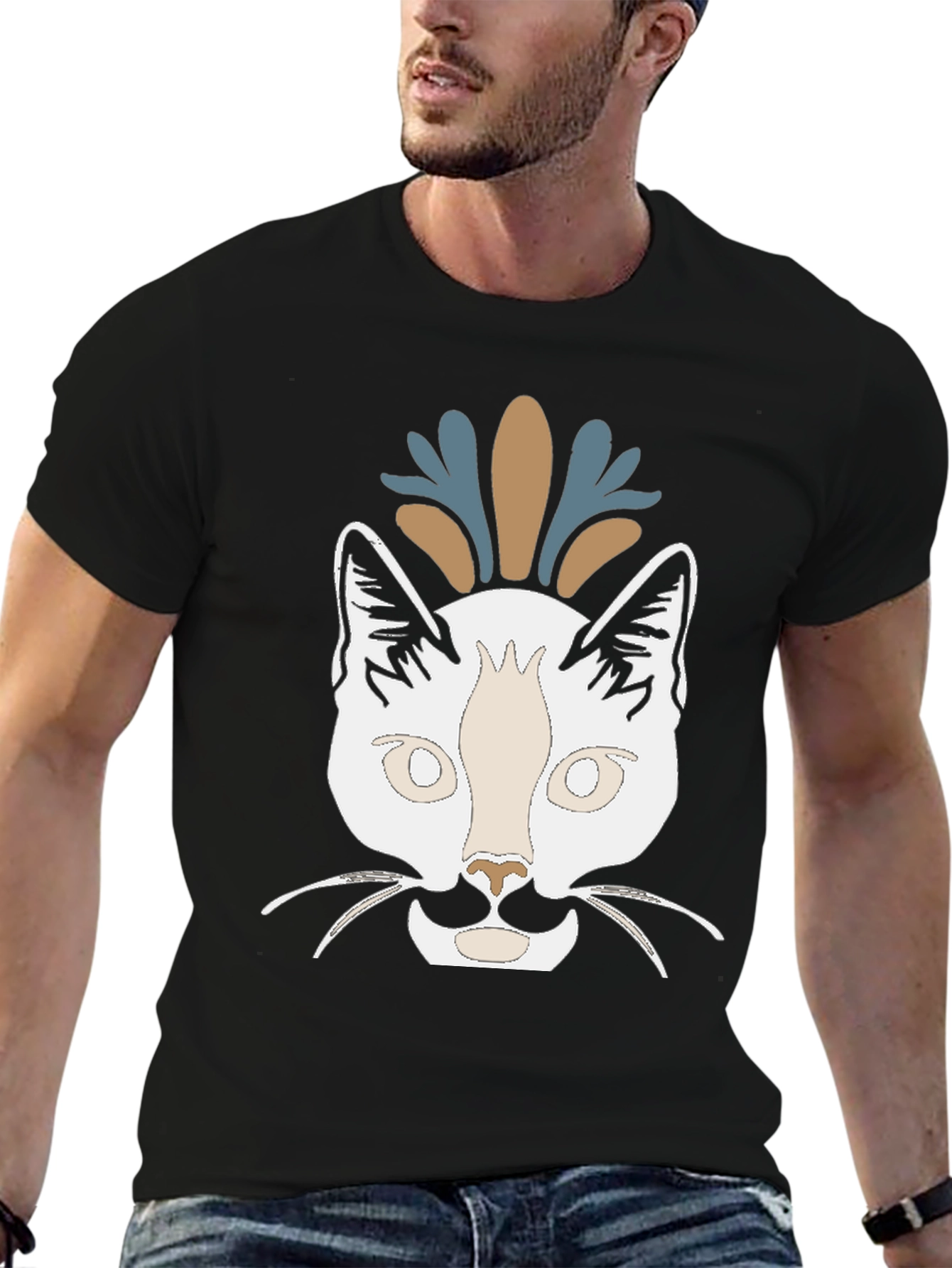 Camiseta Negra con Diseño de Gato Abstracto