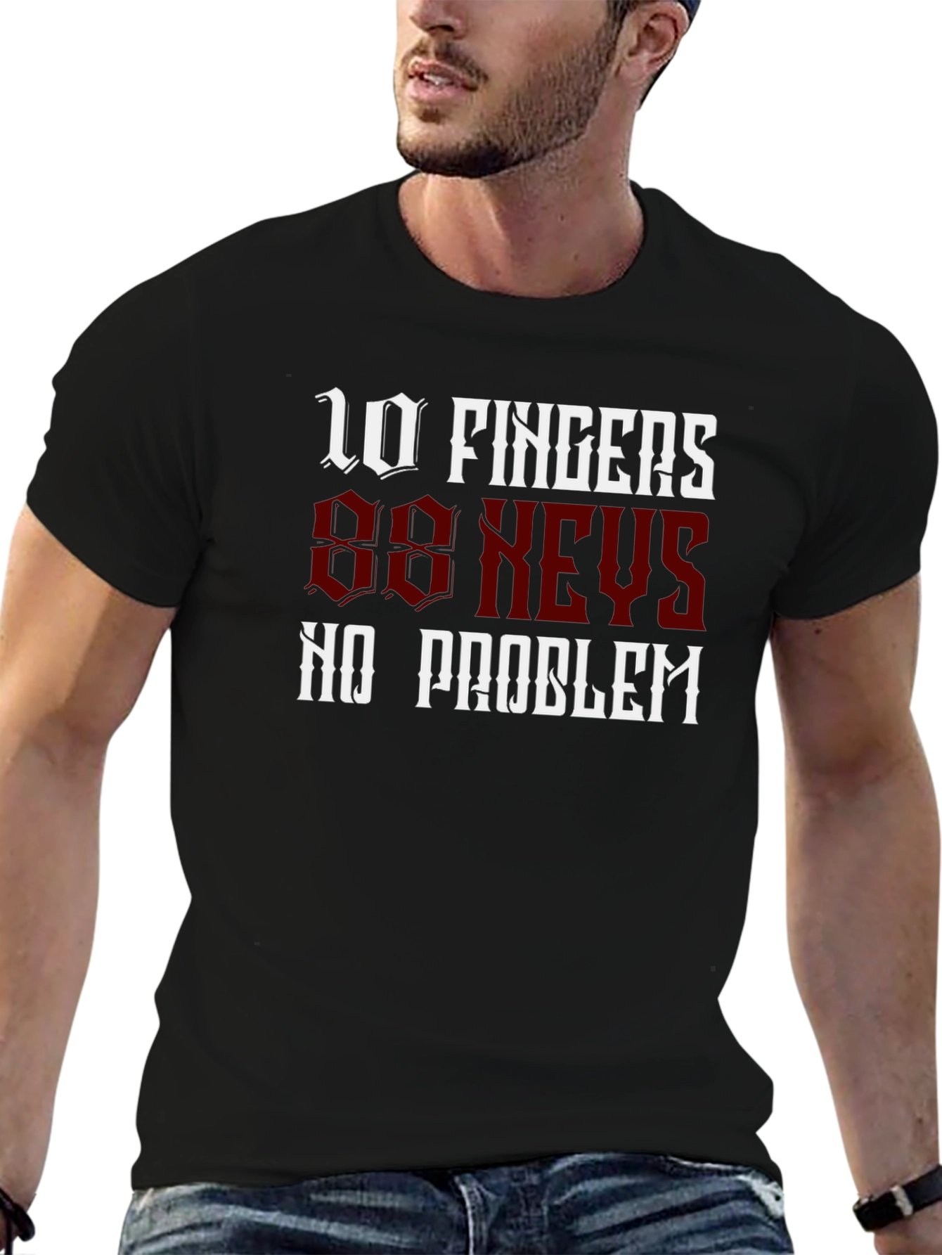 Camiseta Negra 10 Dedos 88 Teclas No Problem