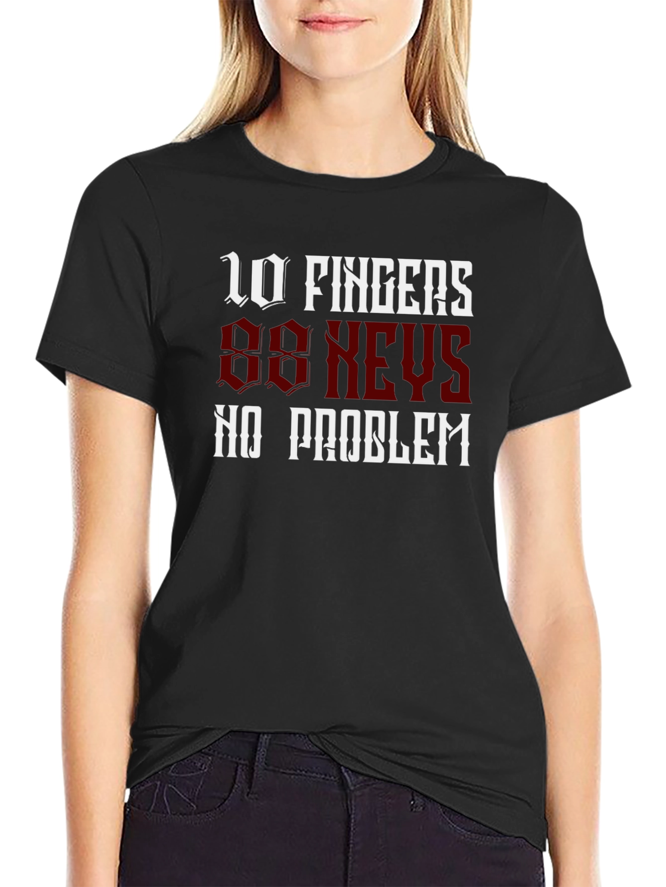 Camiseta Negra 10 Dedos 88 Teclas No Problem