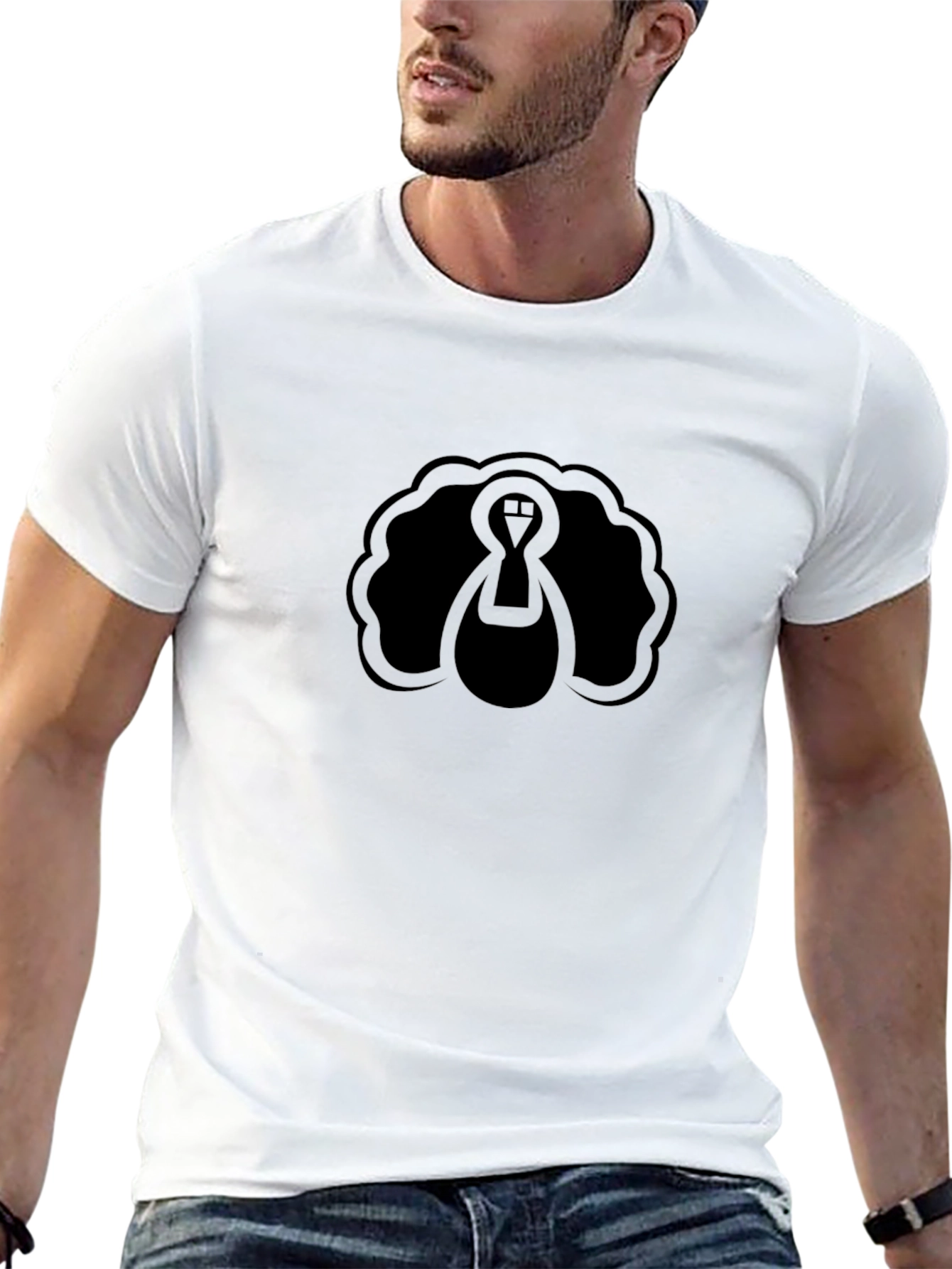 Camiseta Negra con Diseño de Pavo Abstracto