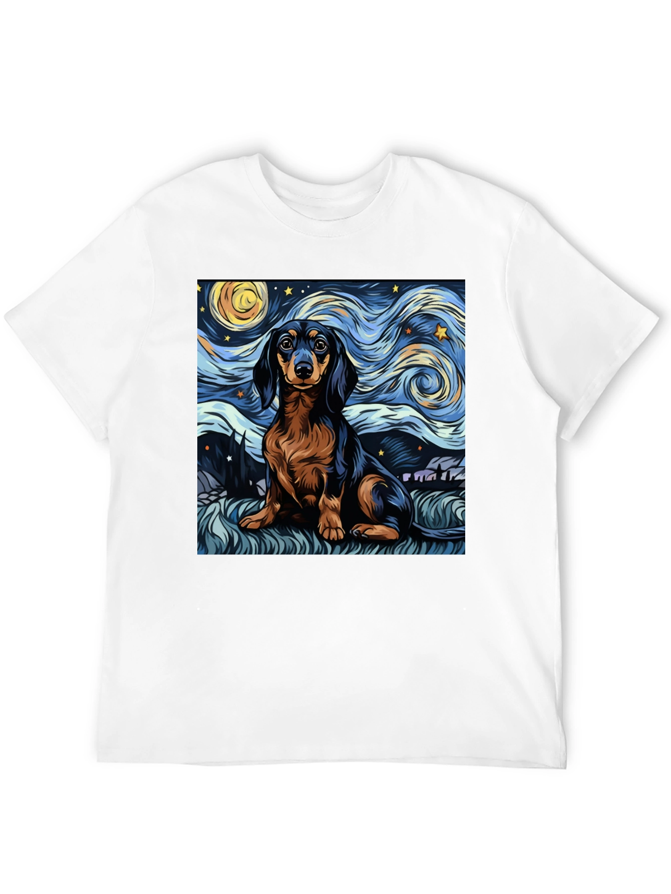 Camiseta Negra Dachshund Noche Estrellada