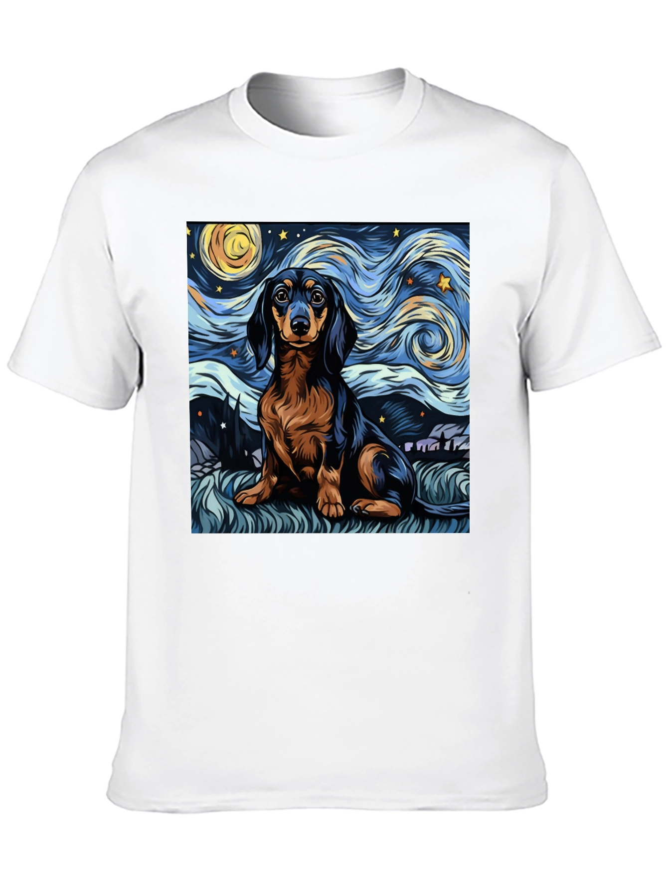 Camiseta Negra Dachshund Noche Estrellada