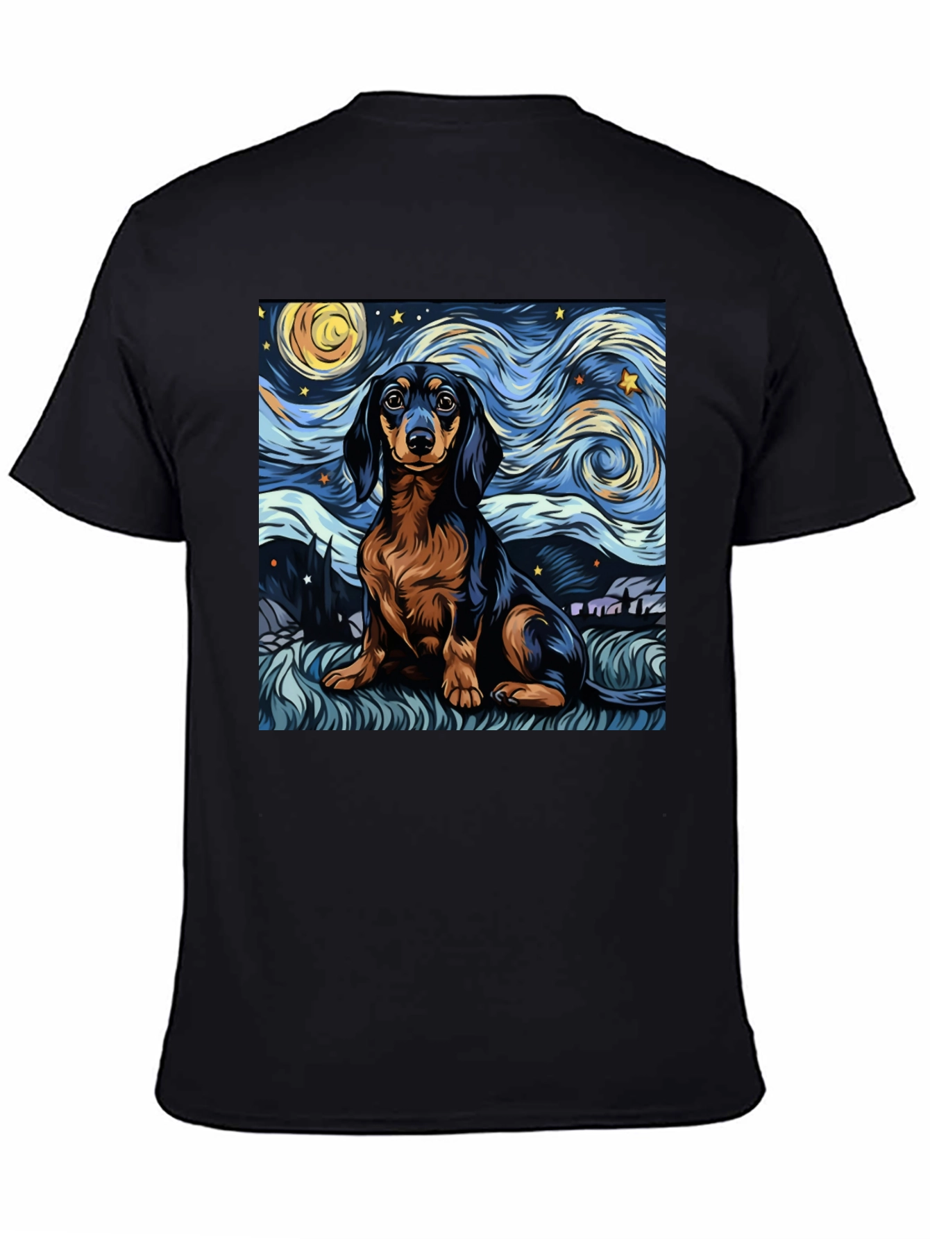 Camiseta Negra Dachshund Noche Estrellada