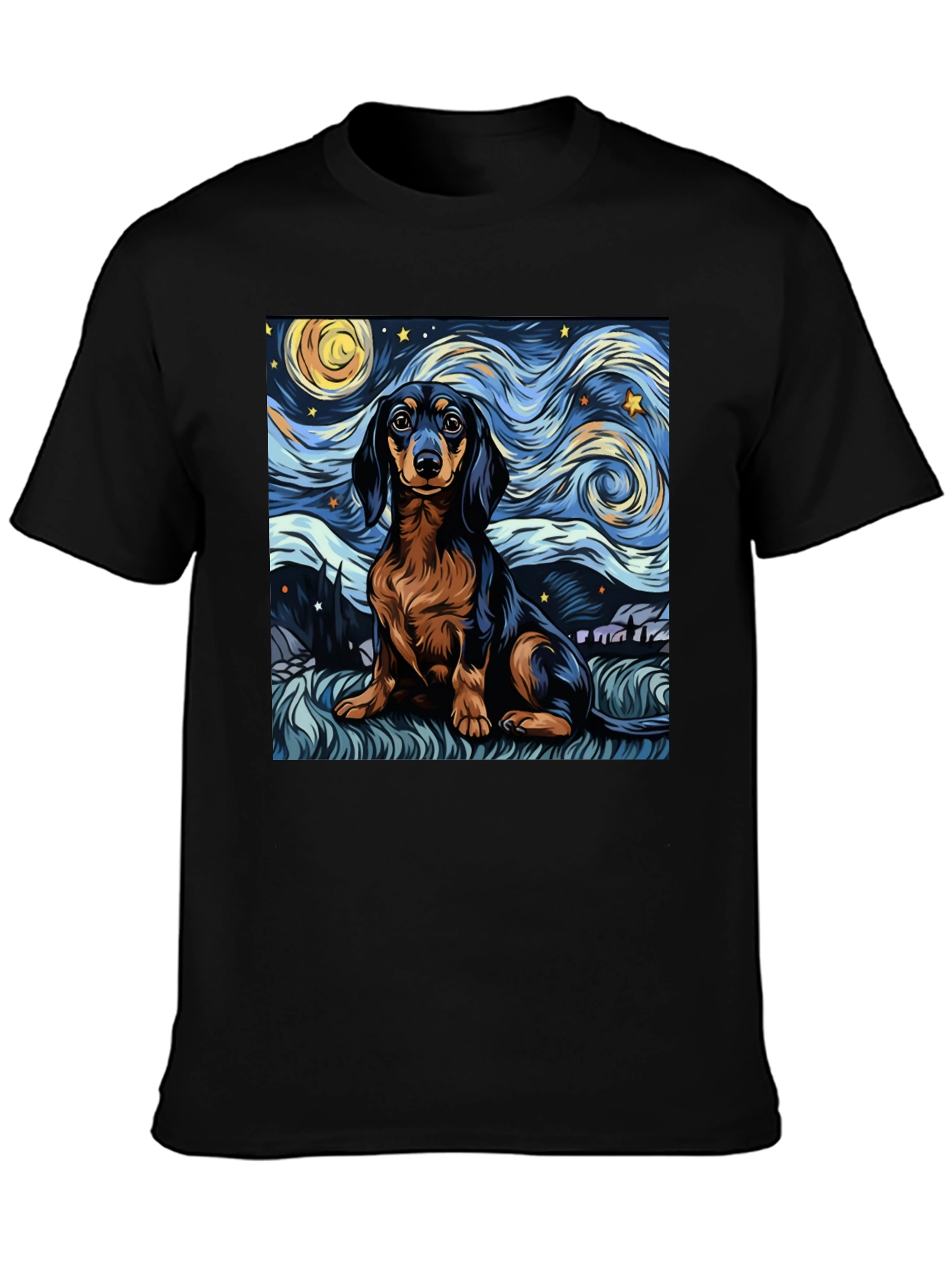 Camiseta Negra Dachshund Noche Estrellada