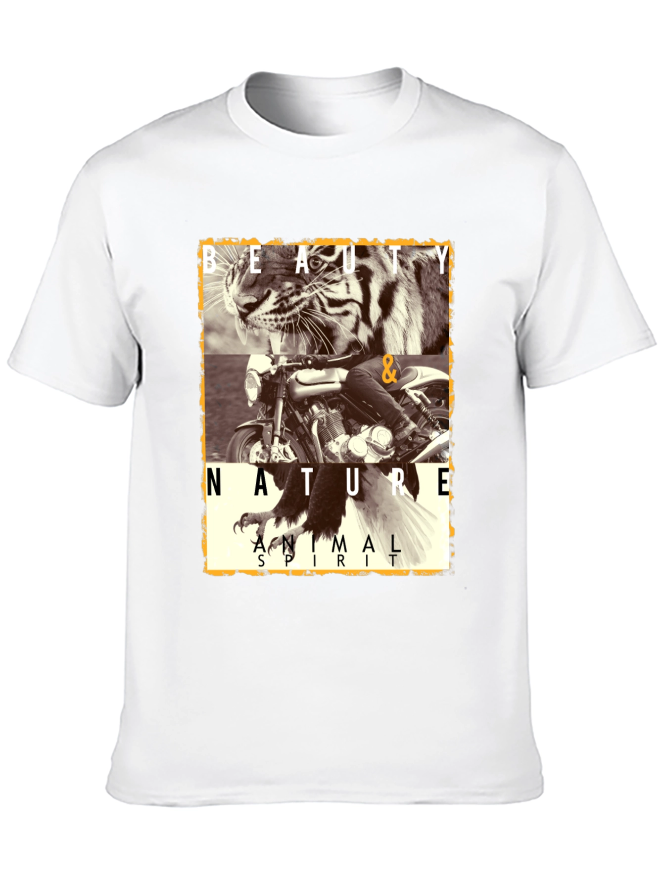 Camiseta Negra con Diseño de Tigre y Moto