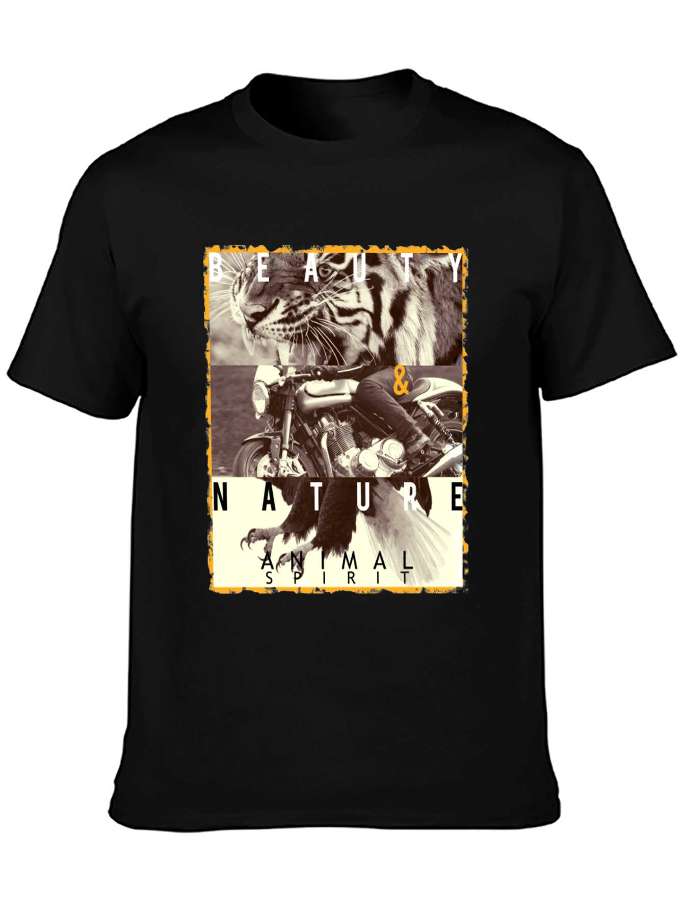 Camiseta Negra con Diseño de Tigre y Moto
