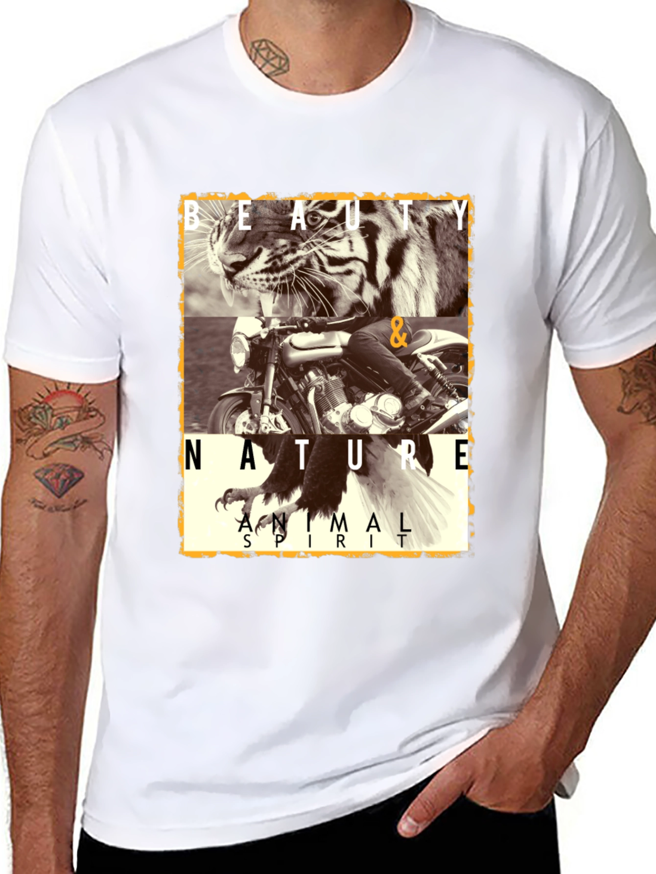 Camiseta Negra con Diseño de Tigre y Moto