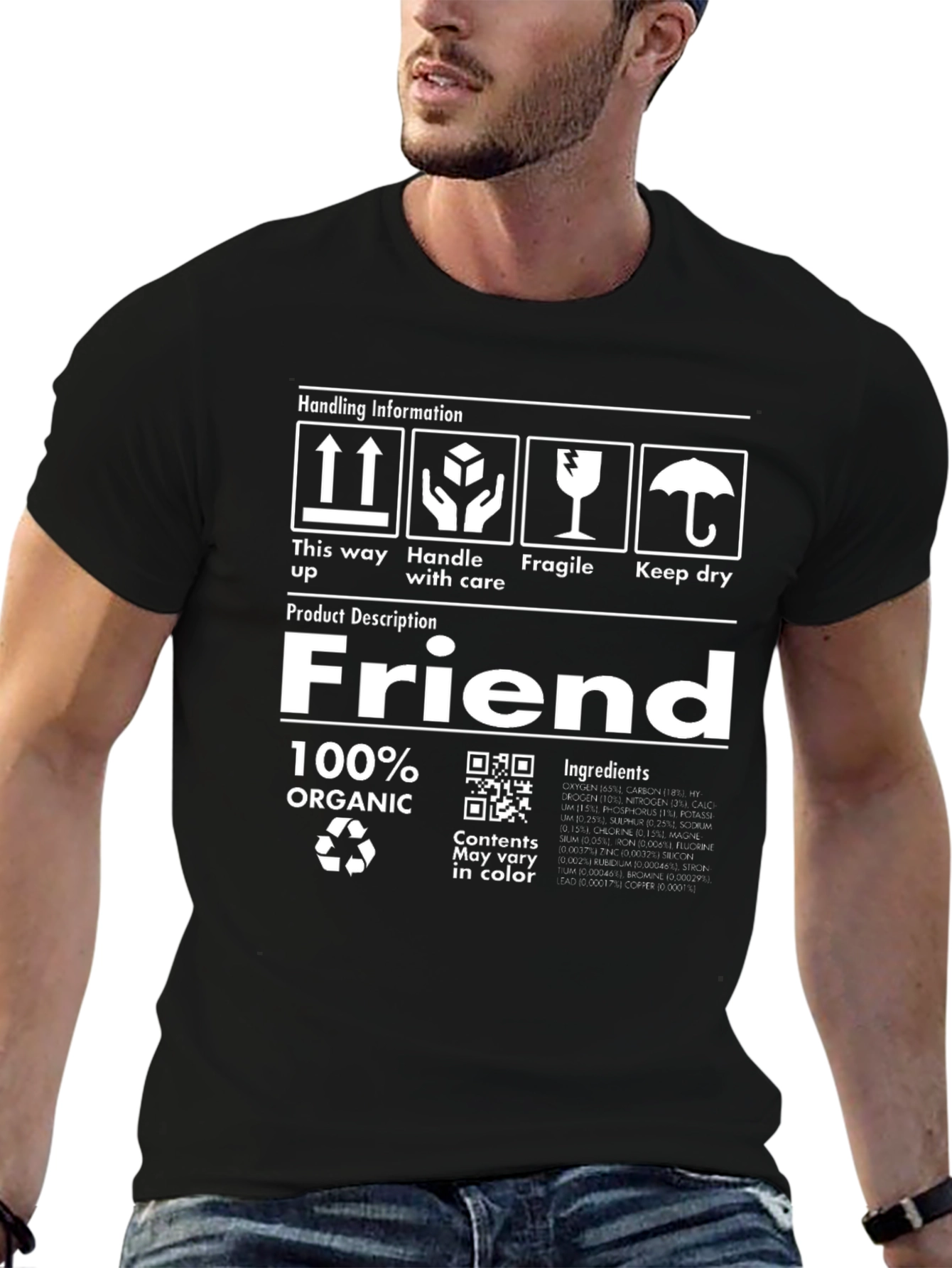 Camiseta Negra Orgánica Friend - Manejar con Cuidado