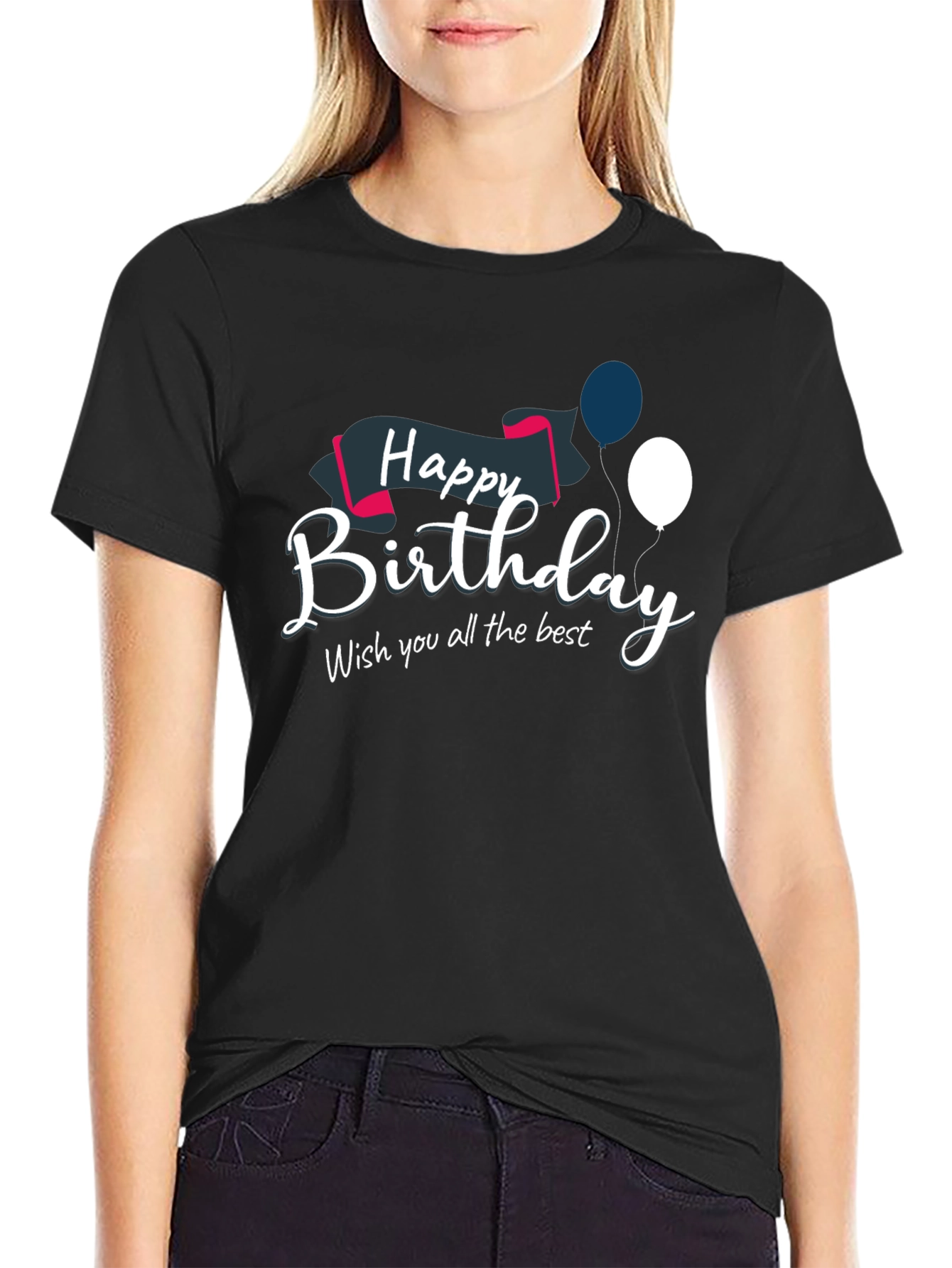 Camiseta Negra con Diseño de Feliz Cumpleaños