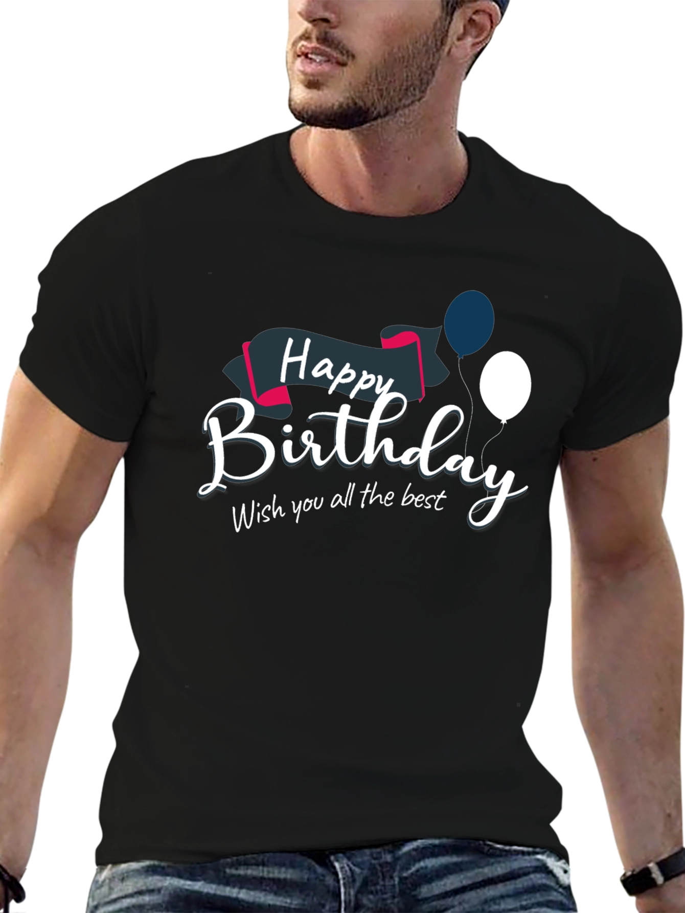 Camiseta Negra con Diseño de Feliz Cumpleaños