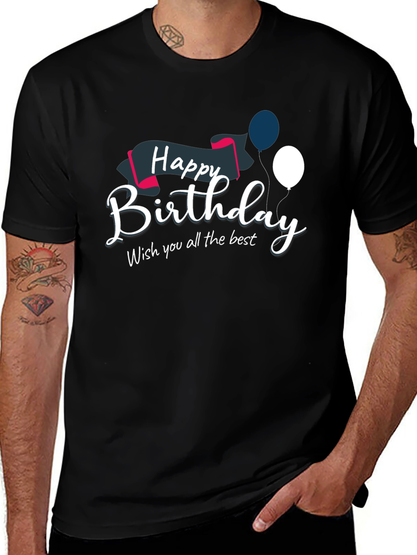 Camiseta Negra con Diseño de Feliz Cumpleaños