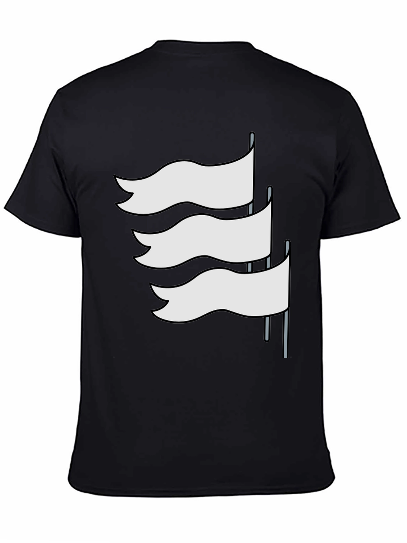 Camiseta Negra con Diseño de Banderas Blancas